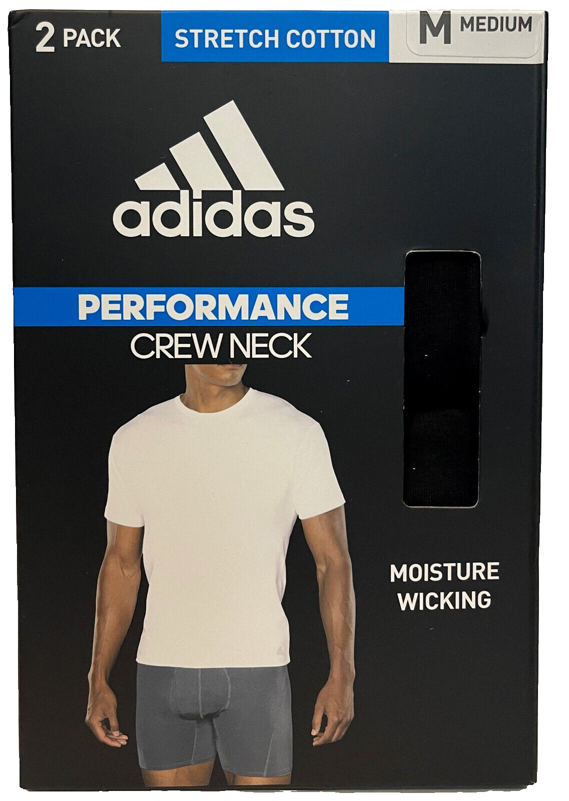 adidas Mens 2 Pack Performance Crew Neck Stretch Tee M (38-40) Black T-Shirt