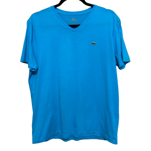 Lacoste 100% Pima Cotton V Neck T-Shirt Mens Size 6 US XL Turquoise Blue Tee