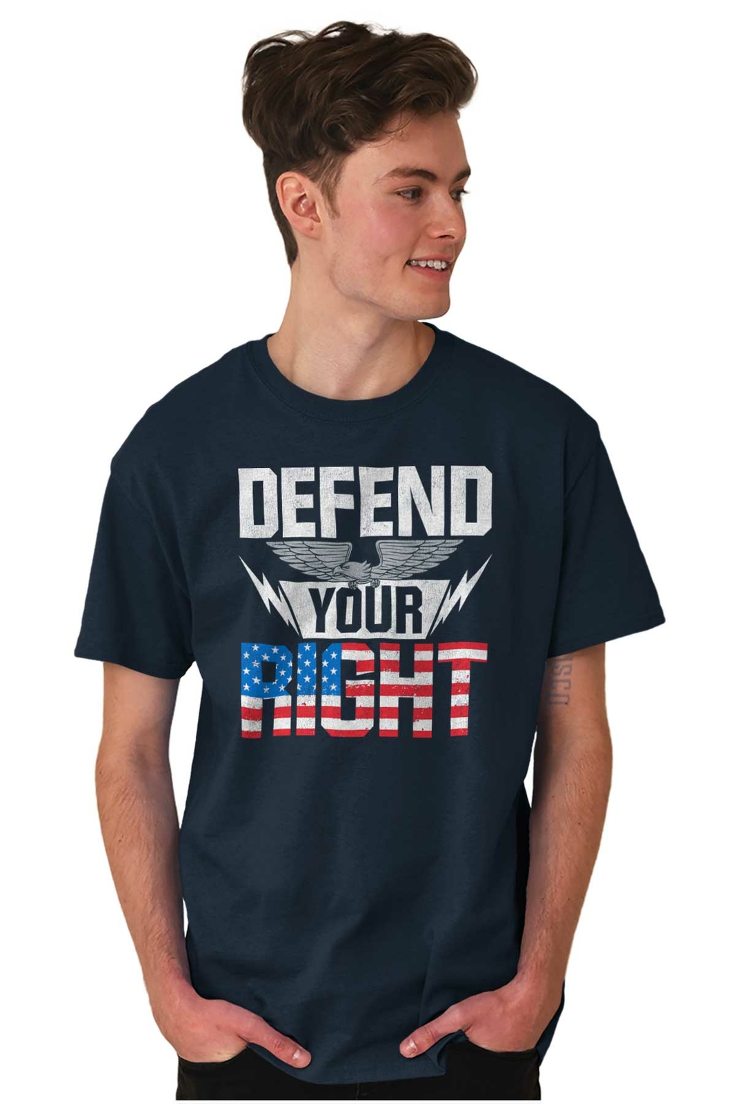 Defend 2nd Amendment American Flag Pro 2A Womens or Mens Crewneck T Shirt Tee