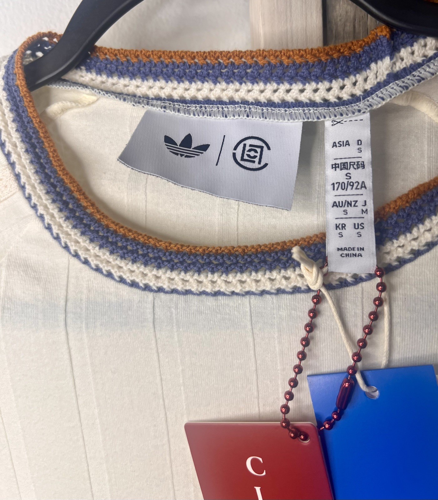 New Adidas Originals CLOT Shirt Mens S Cream Knit Collar Tee