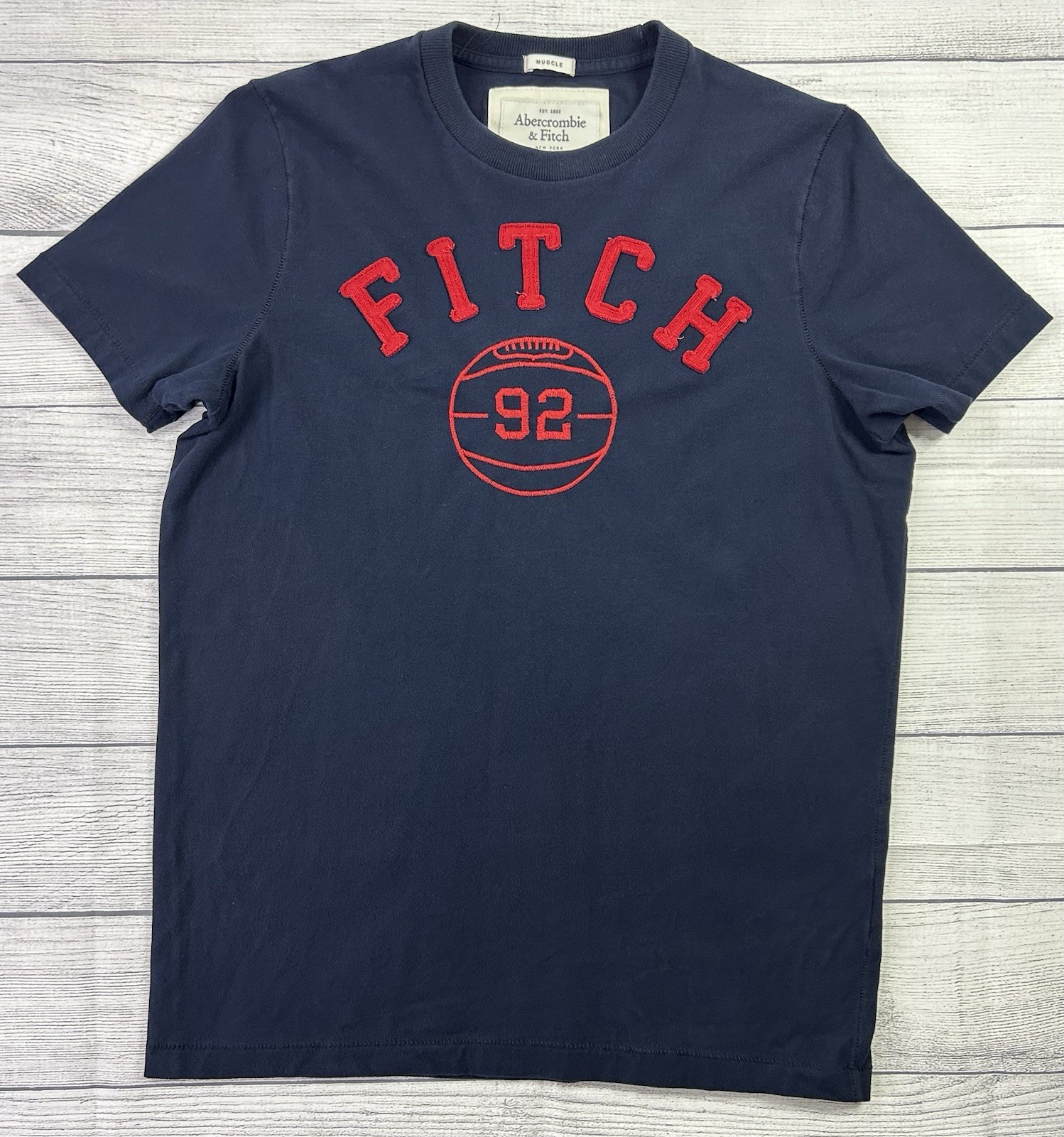 Y2K Abercrombie & Fitch Muscle Fit 92 Basketball Graphic T-Shirt Navy Mens Large
