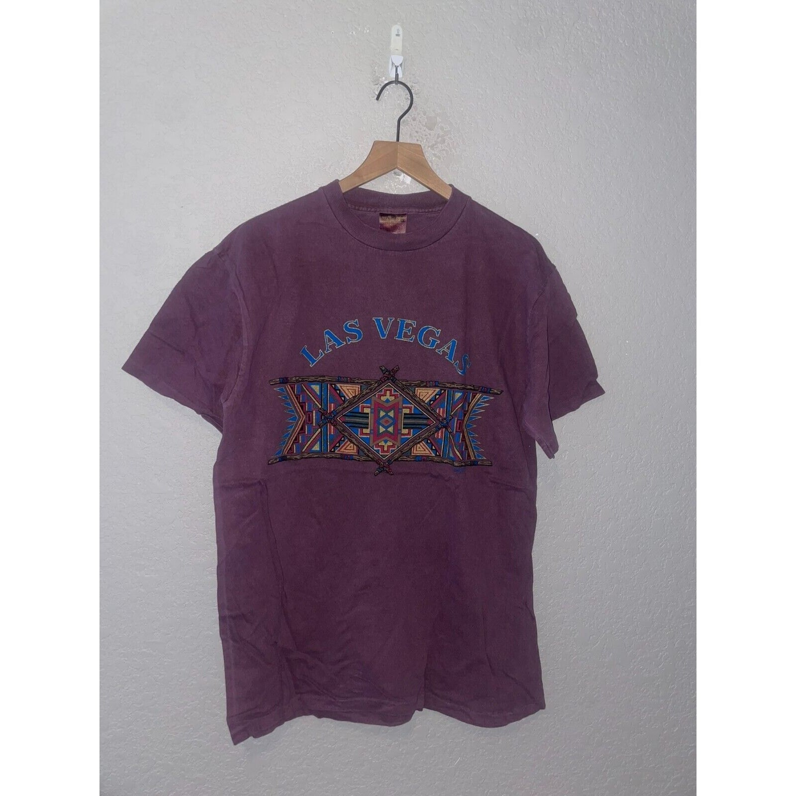 Vintage Las Vegas Native Shirt American Beaded Twigs Purple Tee 90s VTG Large