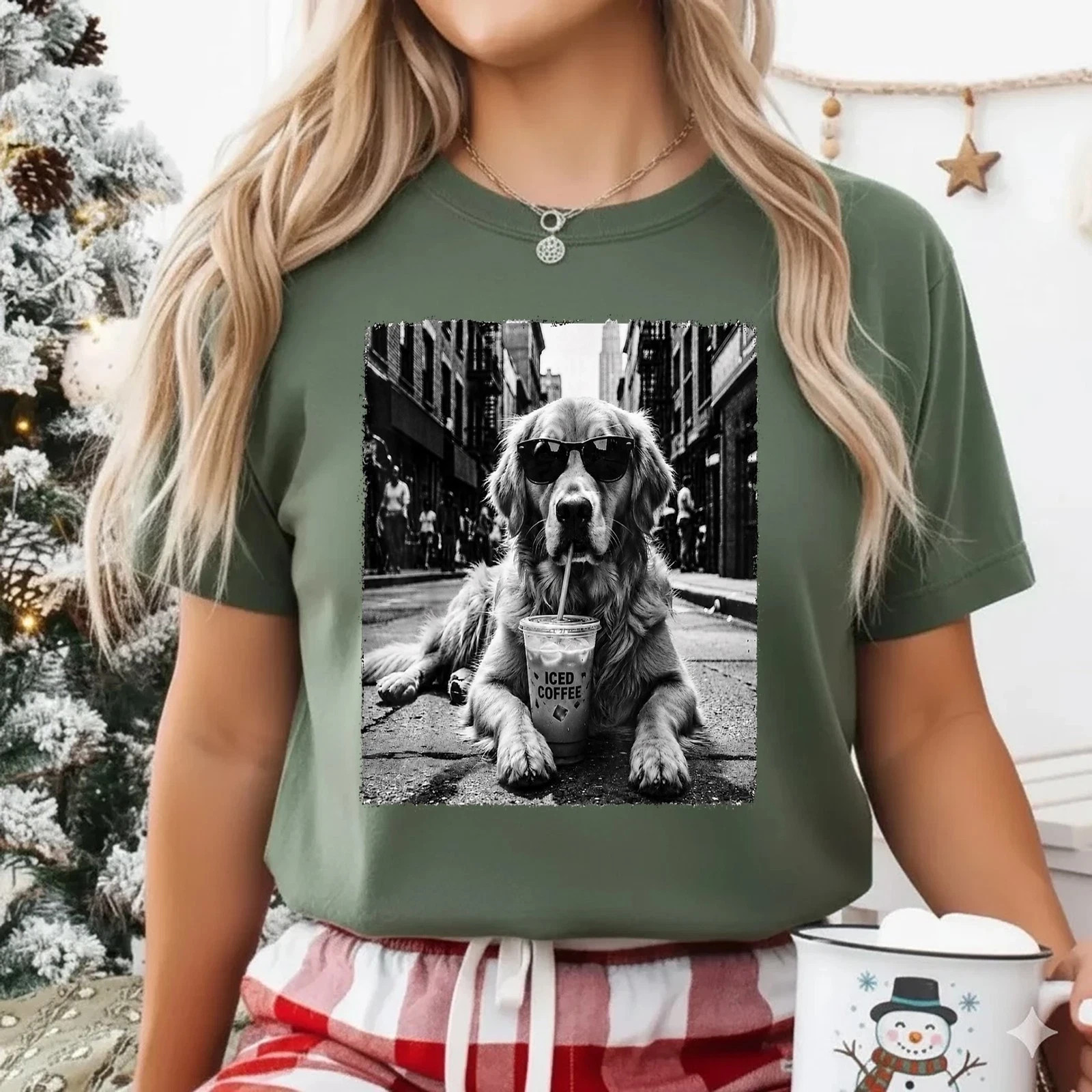 Golden Retriever Drinking Iced Milk Coffee Dog Lover Art Humor Unisex T-Shirt