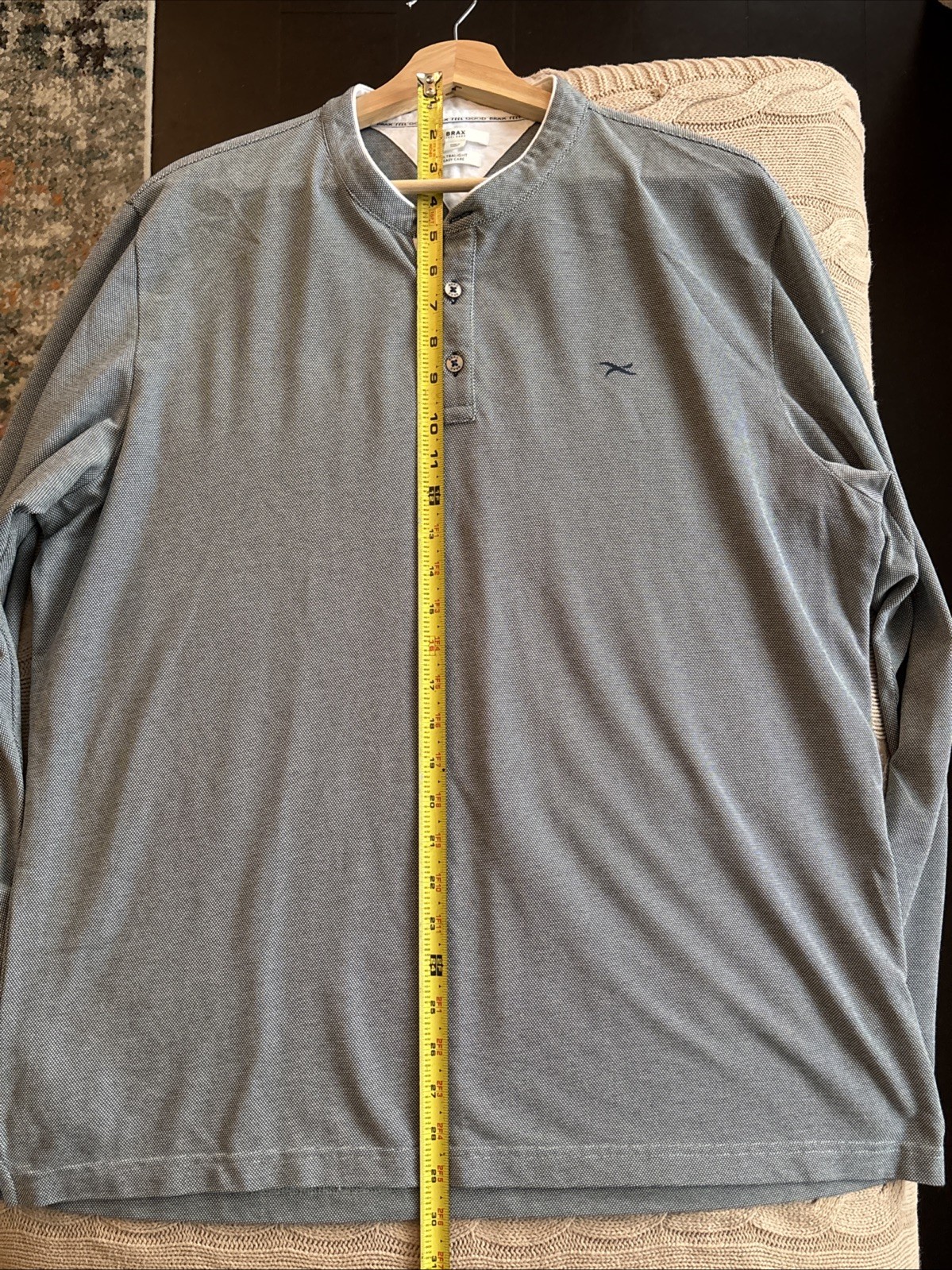 Brax Men’s Feel Good Henley Long Sleeves XL Ultralight, Easy Care, Gray/Blue