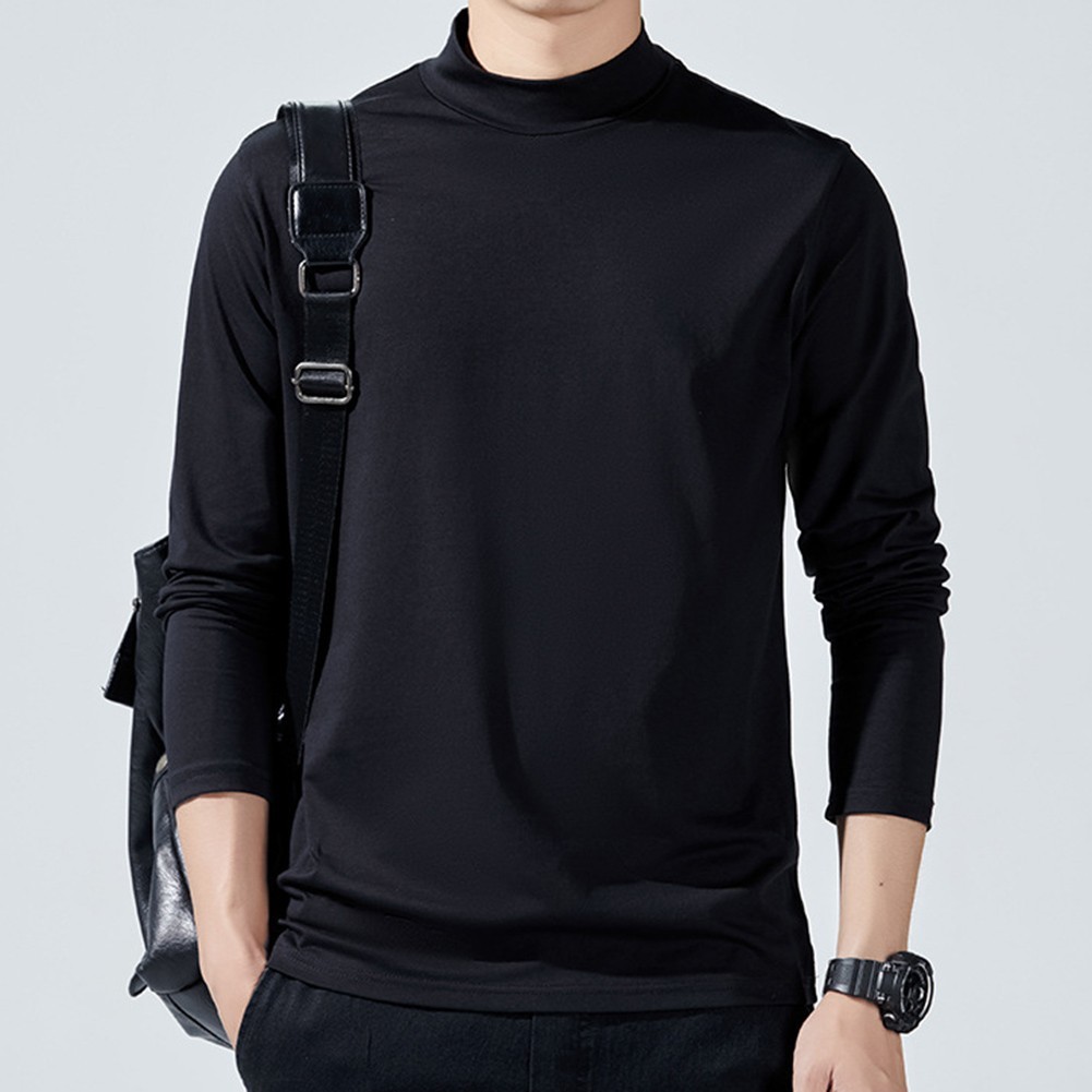 Men’s Turtleneck Long Sleeve Pullover Top Polyester Fabric Regular Length