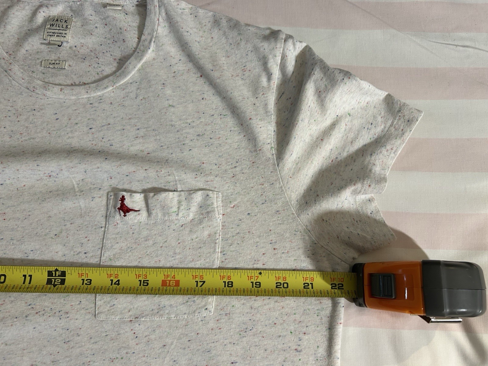 Jack Wills Men’s Large Slim Fit Pocket T-Shirt White Speckled Crew Neck Pocket