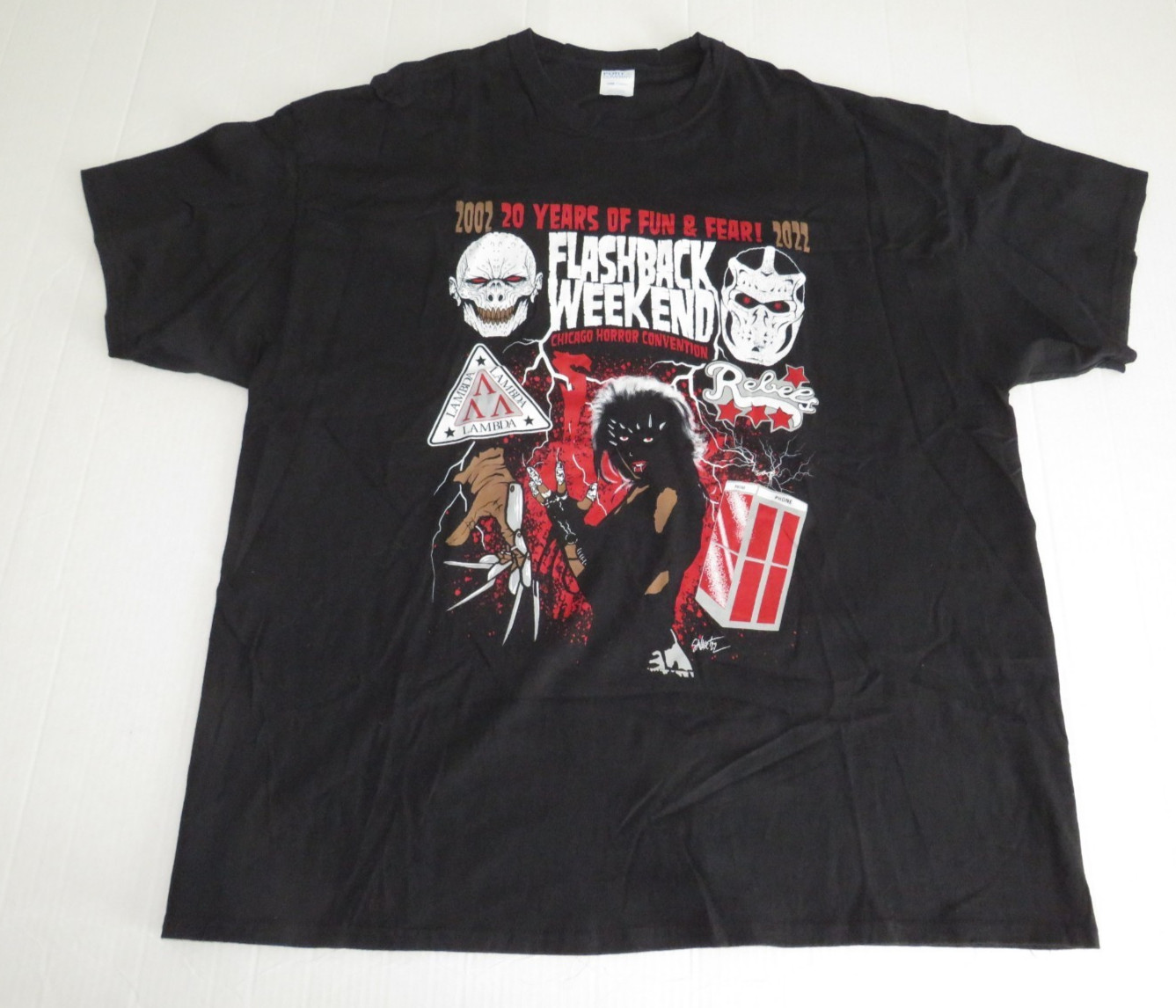 2022 Flashback Weekend Chicago Horror Convention 20th Anniversary T Shirt Sz 3XL