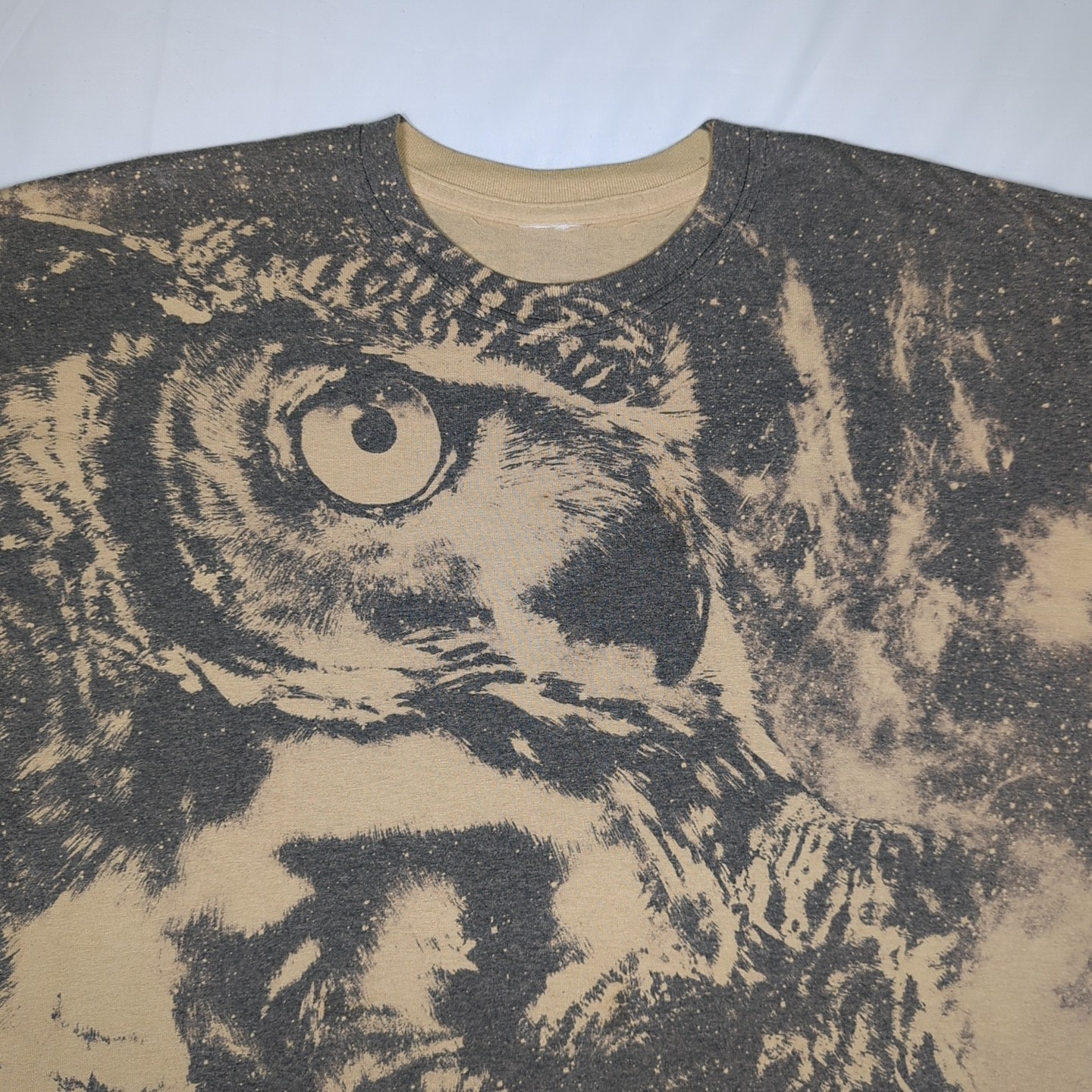 BONNIE LATHAM Vtg Wildlife Art OWL All Over Print AOP Graphic T-SHIRT Men’s L