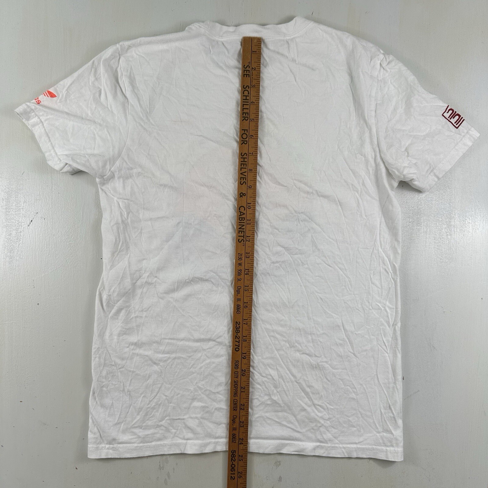 ADIDAS Japan Script Print T-Shirt Mens Small Trefoil Text Logo White Orange