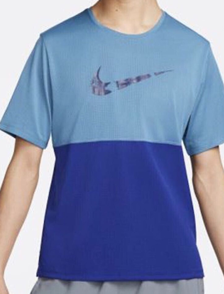 Nike Running Shirt Dri Fit Blue Large Logo Breathable Size Mens L NWT