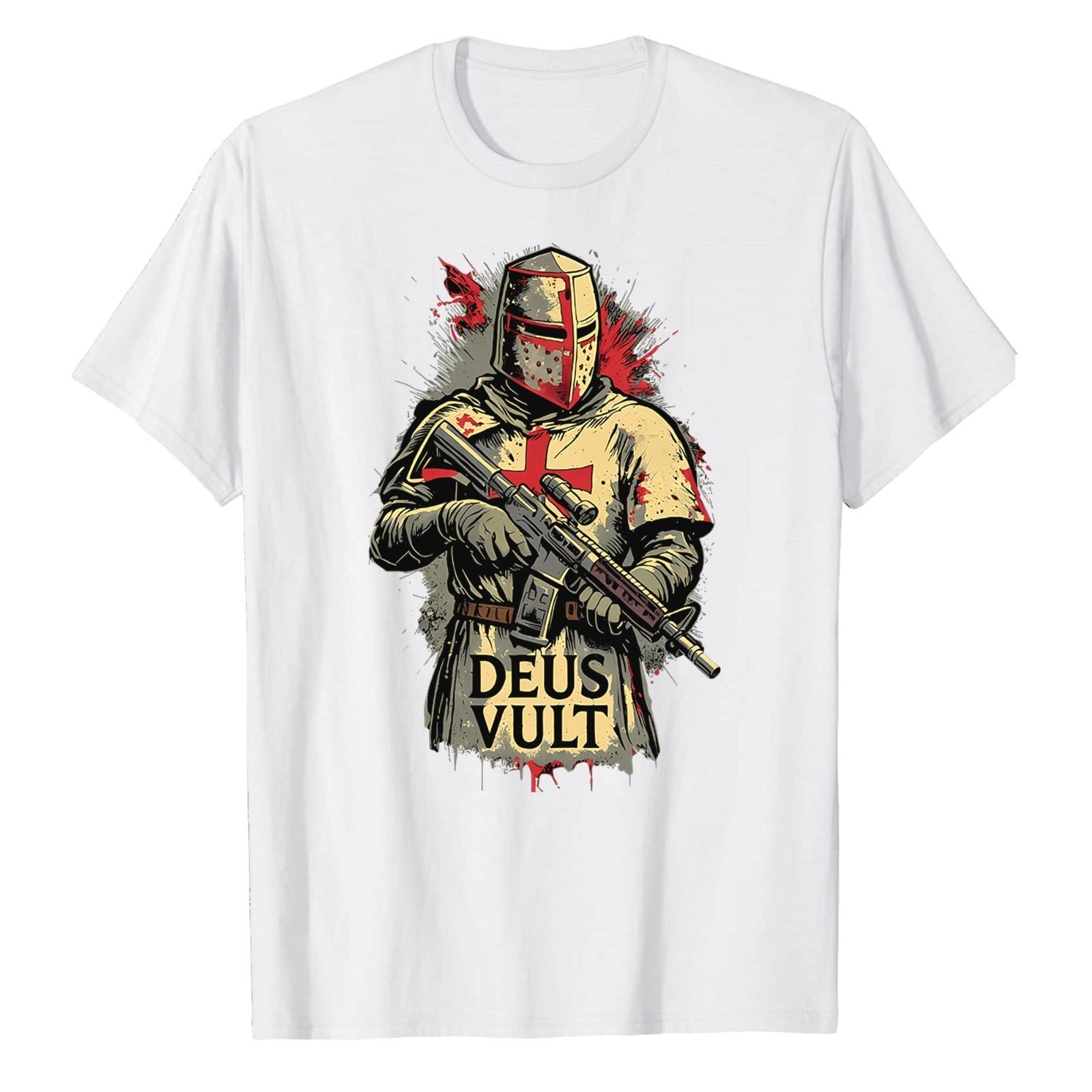 Deus Vult Knight Templar Crusades T-Shirt Crusader Gun Soldier Veteran Warrior