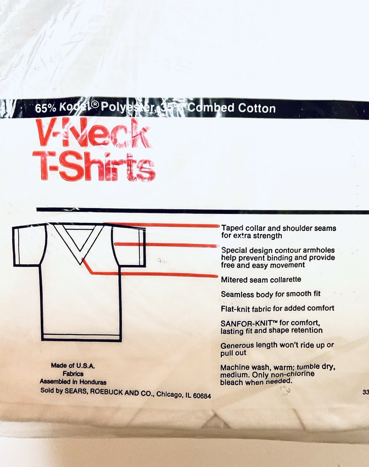 VINTAGE SEARS V-NECK T-SHIRTS WITH SANFOR-KNIT SIZE SMALL 34-36 WHITE 3-PACK NOS