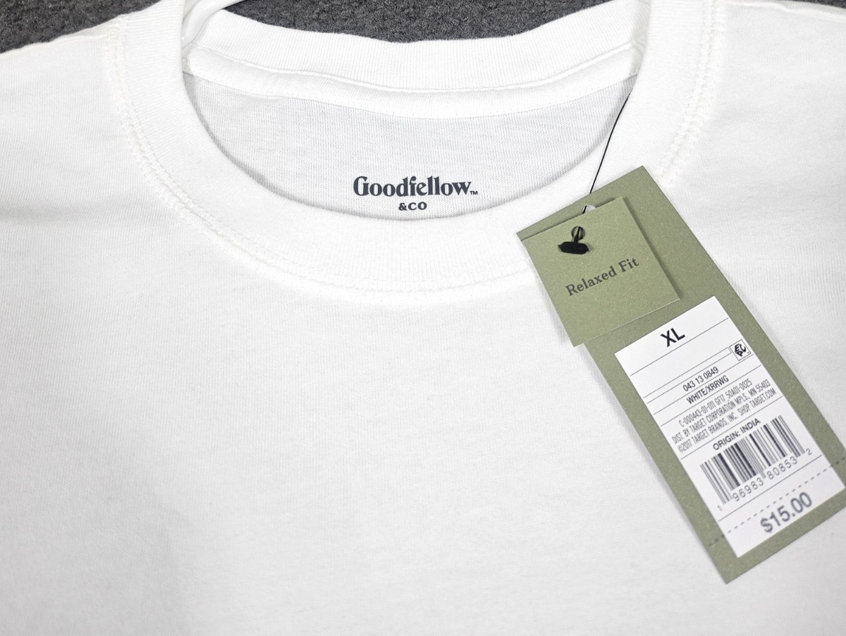 Men’s Crew Neck T Shirt XL White “Pack of 2” Pocket Relaxed Fit Goodfellow Co
