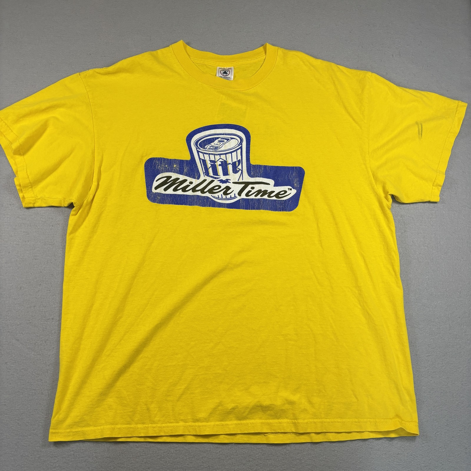 Delta Pro Weight T-Shirt Men’s XXL Yellow Miller Time Beer Promo Spellout