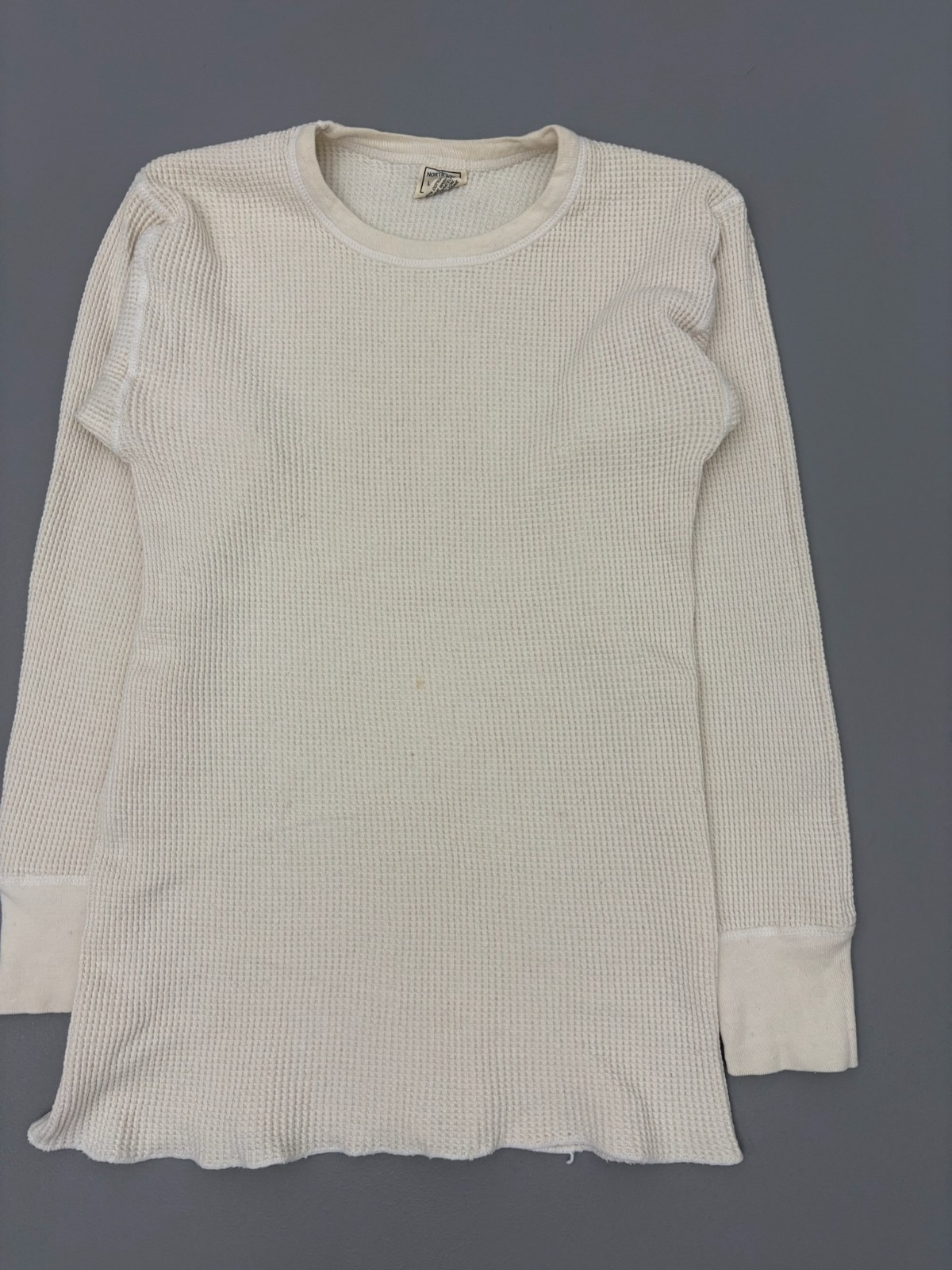Vintage 80s Northwest Territory Thermal Shirt Cream Waffle Knit Long Sleeve L