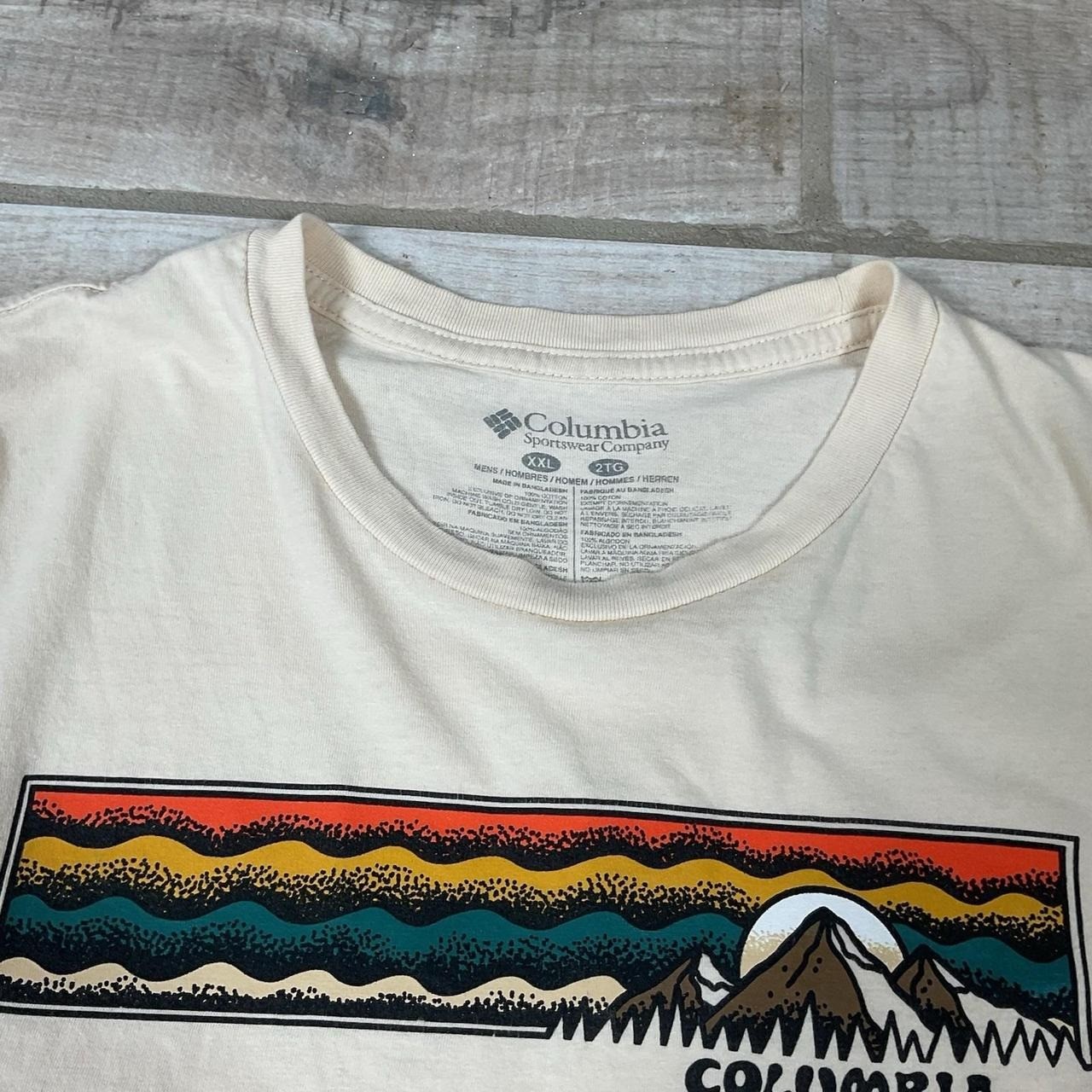 Columbia Shirt Mens XXL Short Sleeve Beige Graphic Outdoor Nature Classic USA