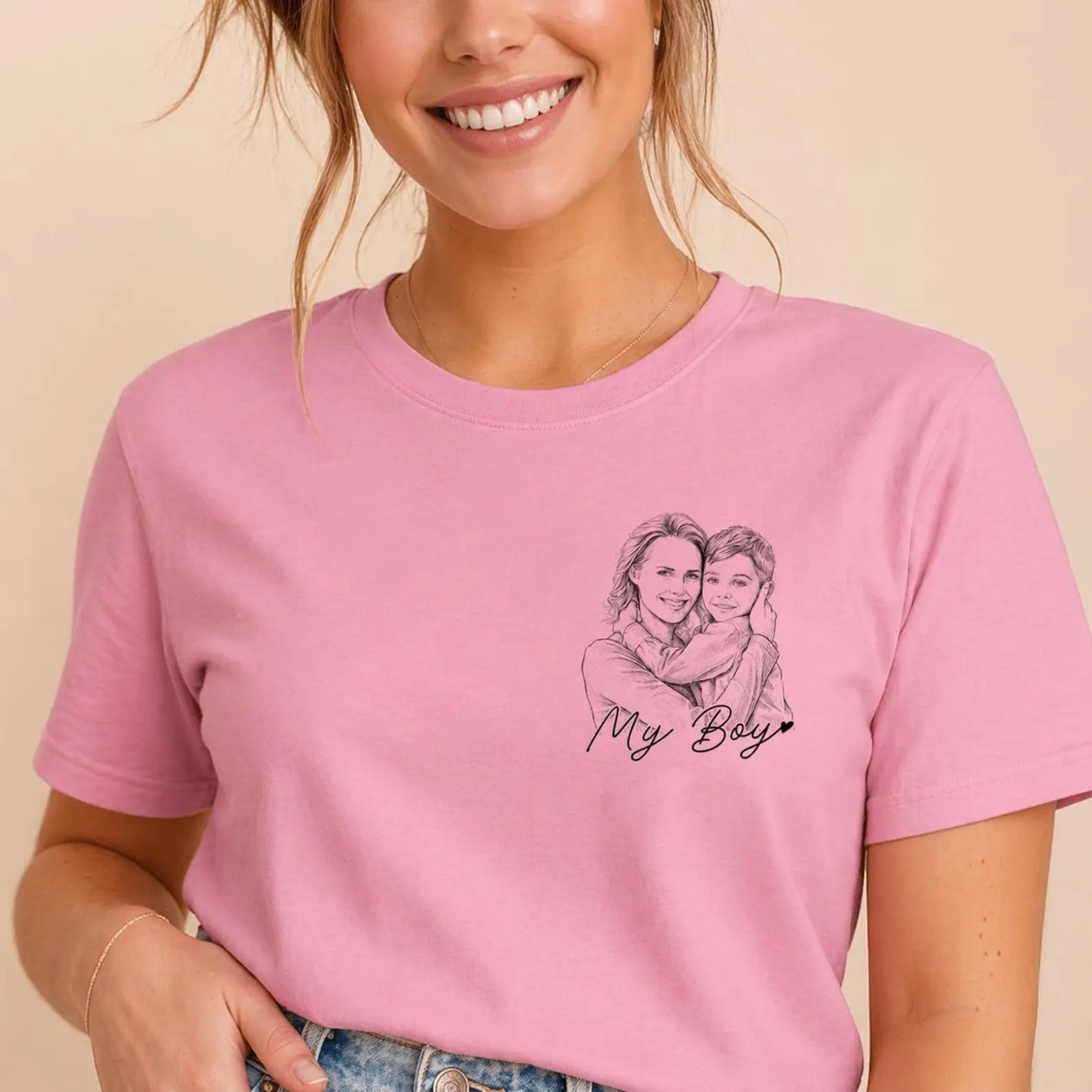 Personalized Best Dad Ever T Shirt Custom Photo Sketch Family Portrait T-Shirt