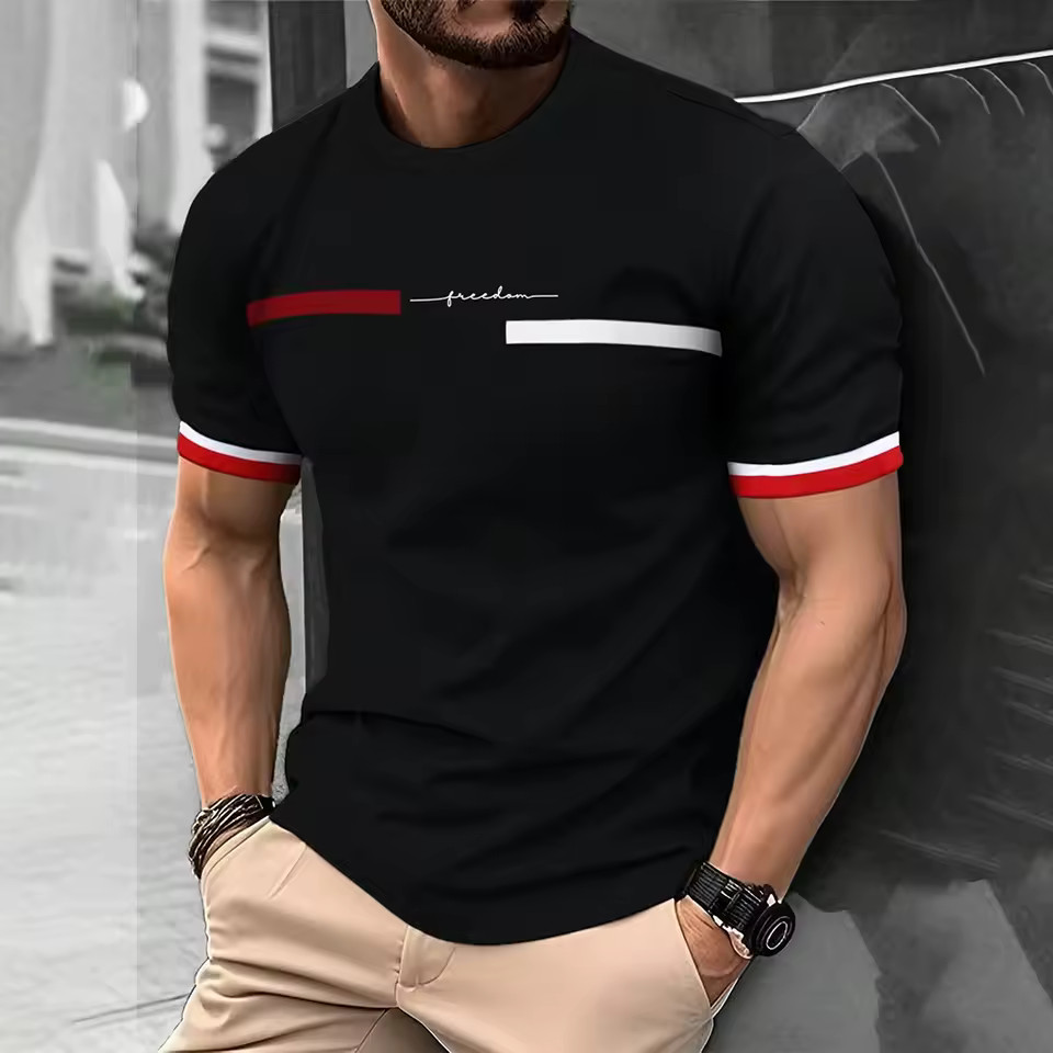 Men’s Elegant Letter Print T-Shirt Casual Fashion Short Sleeve Tee