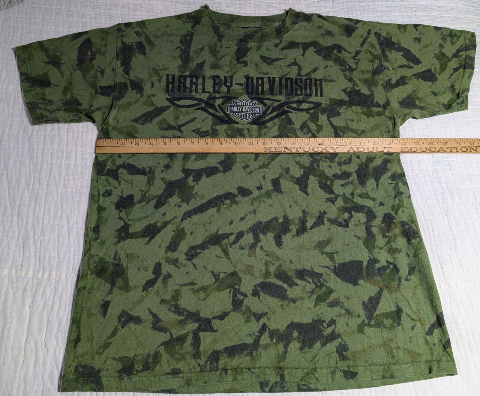 RARE Harley Davidson GHOST TOWN Men’s L (No Tag) Green Crinkle Dye Y2K NC Eagle