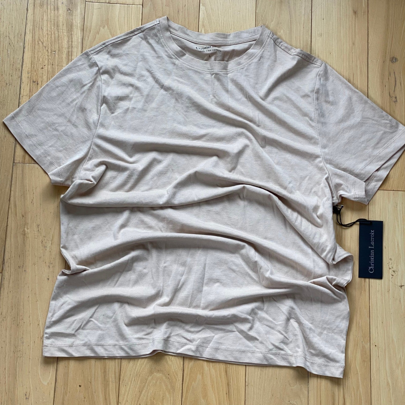 Christian Lacroix 100 Pima Cotton USA Grown Tan & Mauve Tee Set 2pk Organic – L