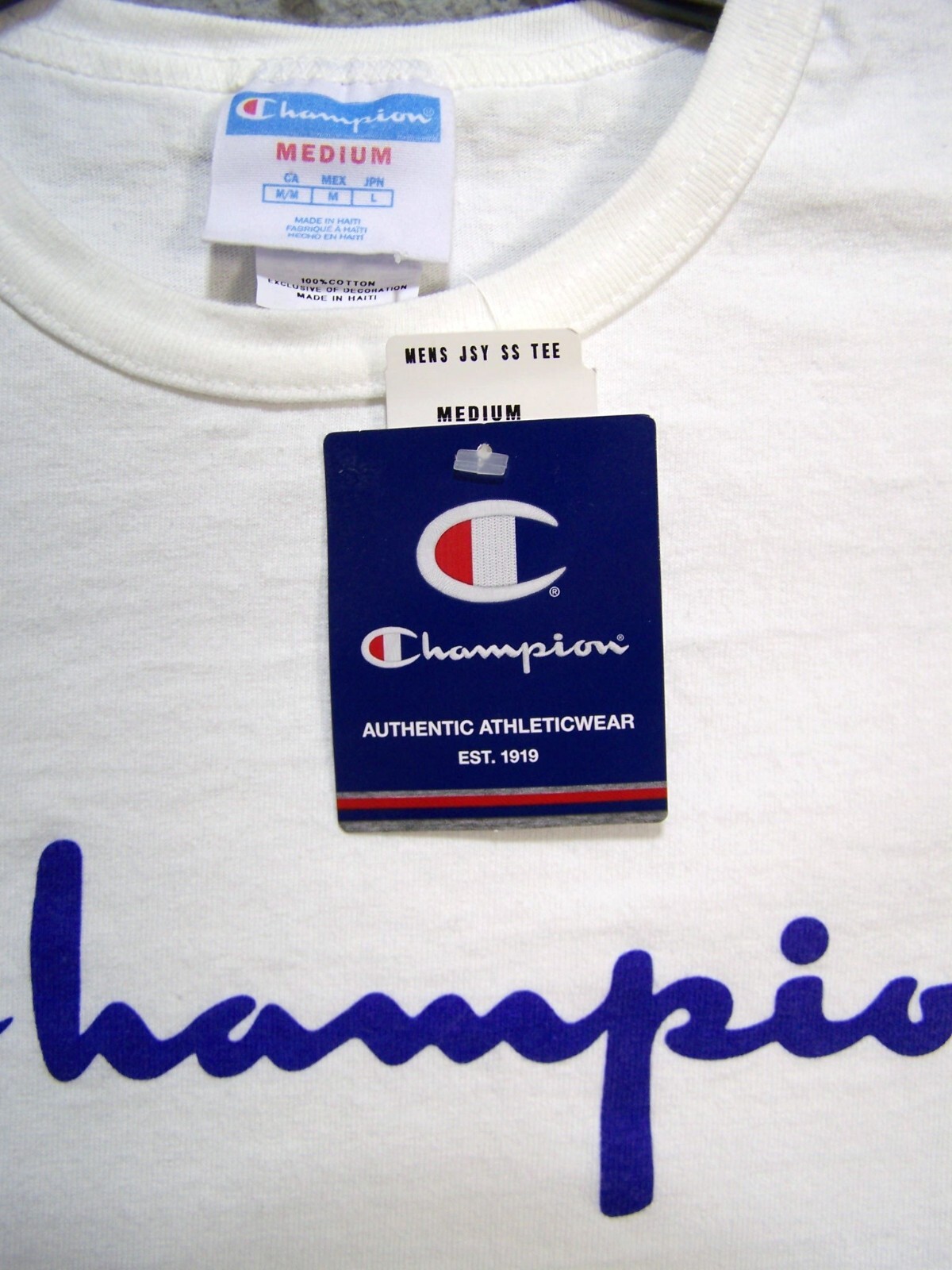 Champion Shirt Adult Medium White Spell Out Logo Heavy Cotton Athleticwear Mens