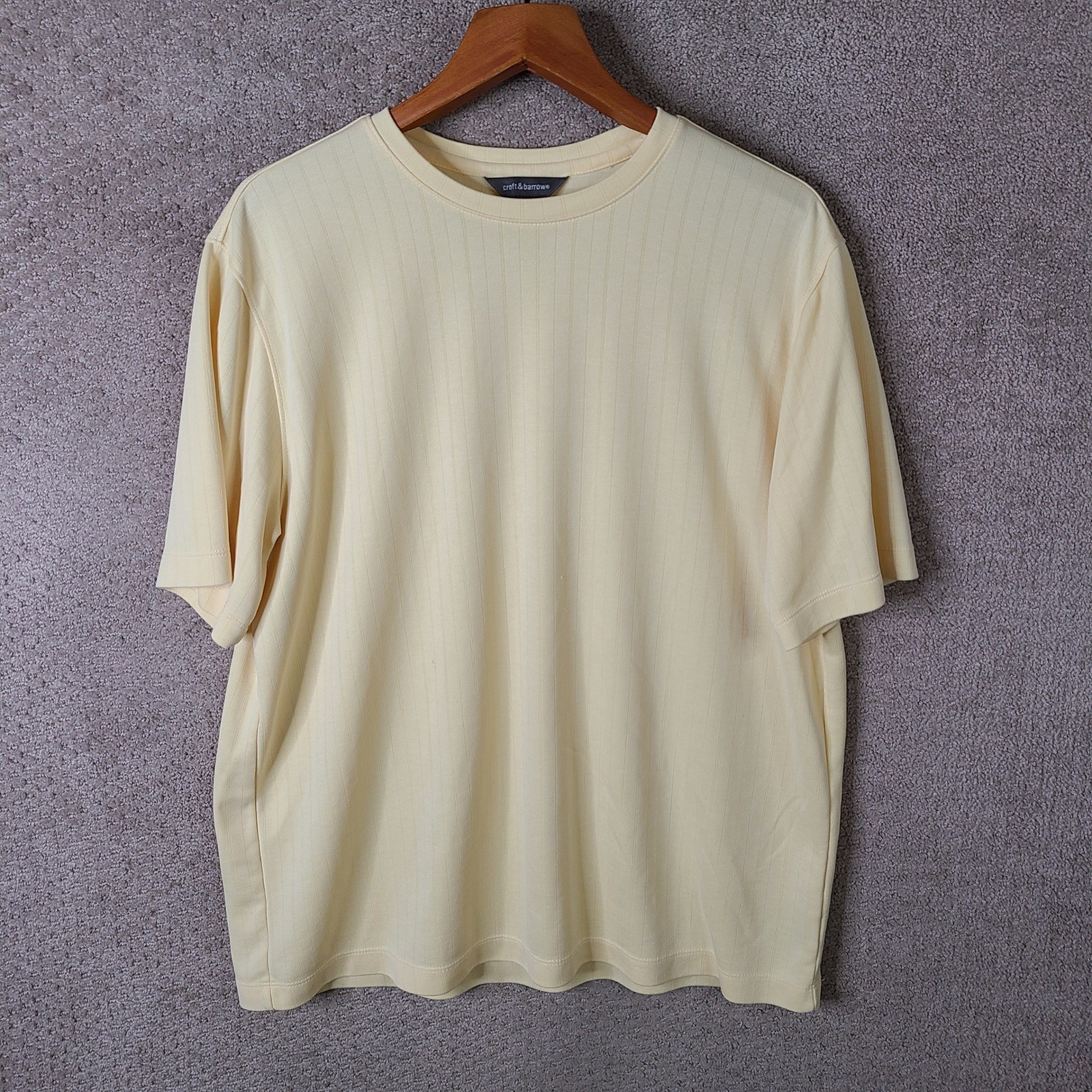 Craft & Barrow Shirt Mens Large Yellow Knit Striped Ribbed Modal Blend Casual