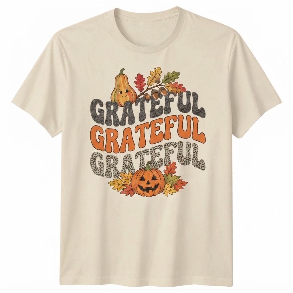 Grateful Thanksgiving Pumpkin Autumn Harvest Fall Vibe T-shirt For Men Women