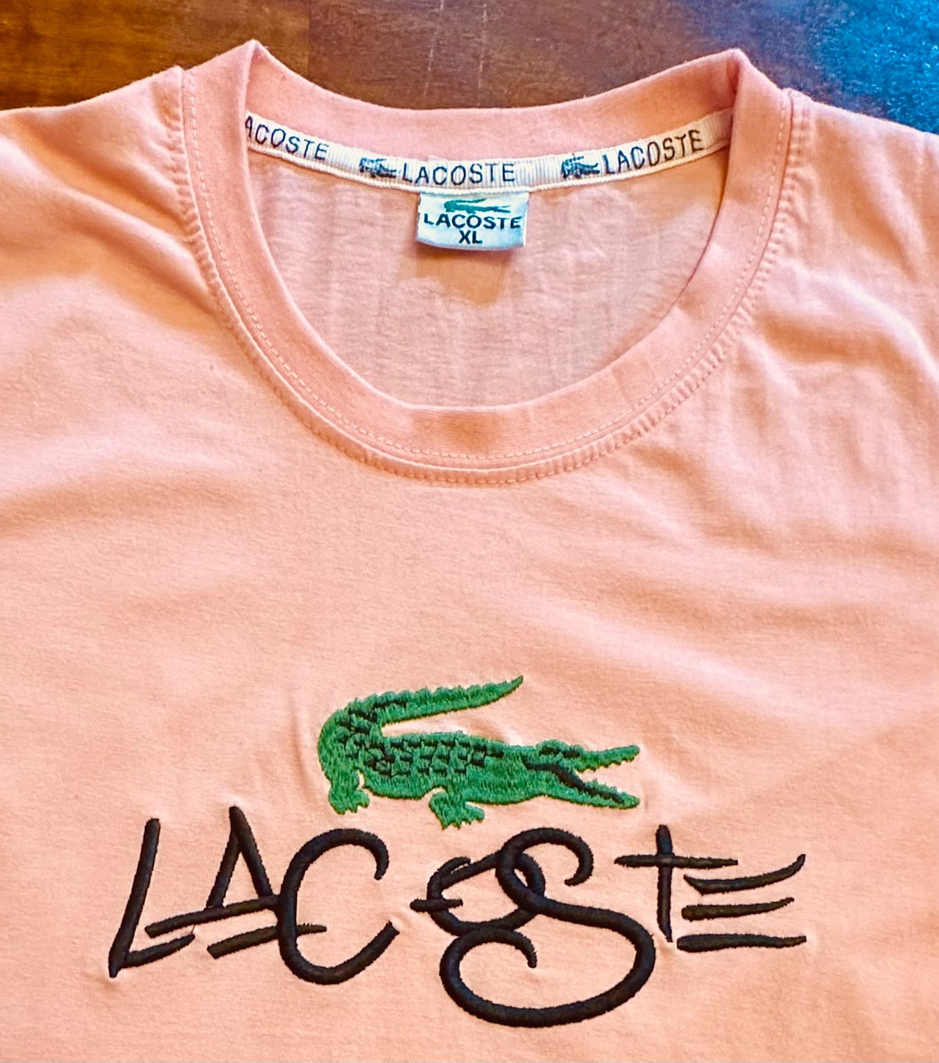 Lacoste Men’s Light Orange Cotton Crew Neck T-Shirt Embroidered Alligator M L XL