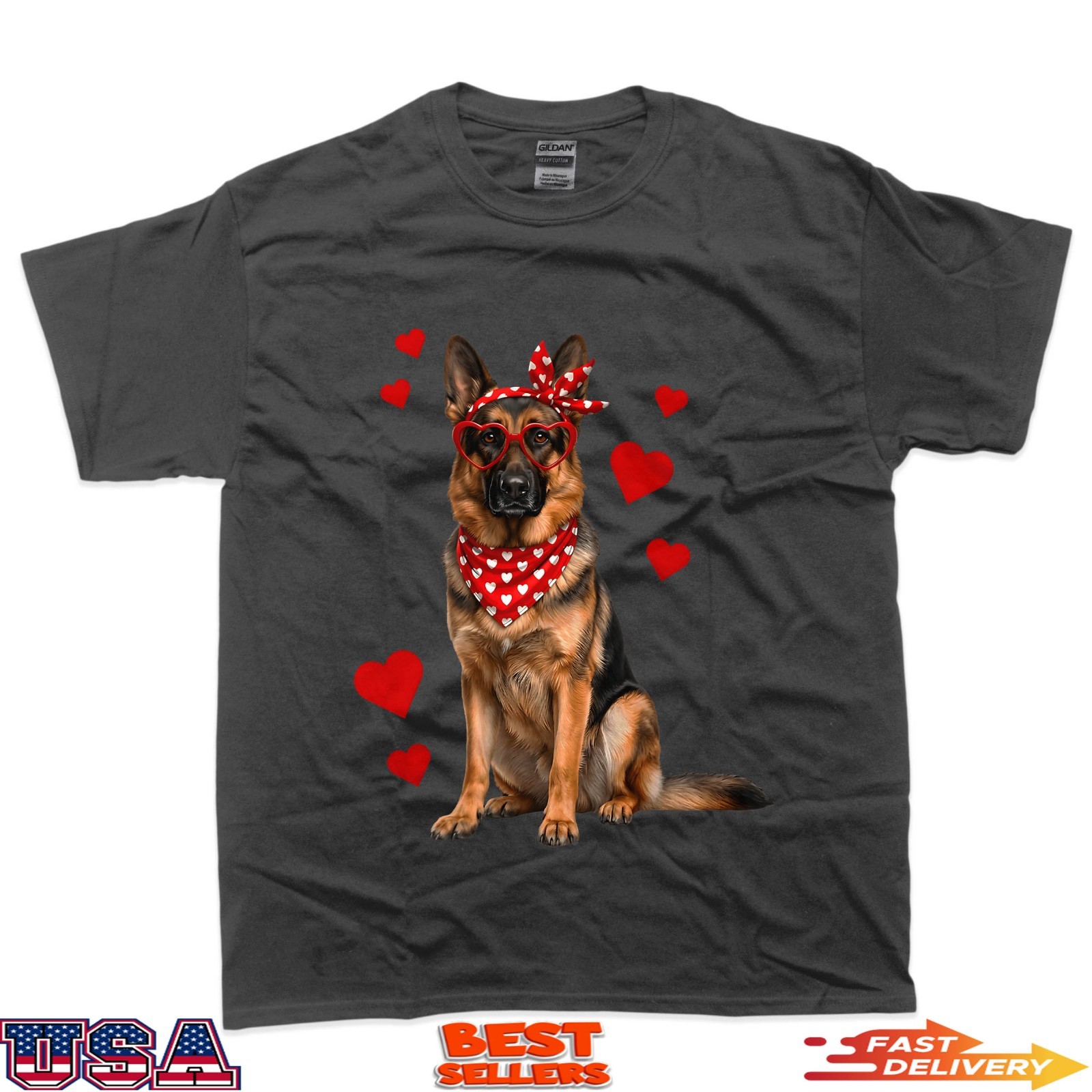 German Shepherd Valentines Day Dog Lover Heart T-Shirt