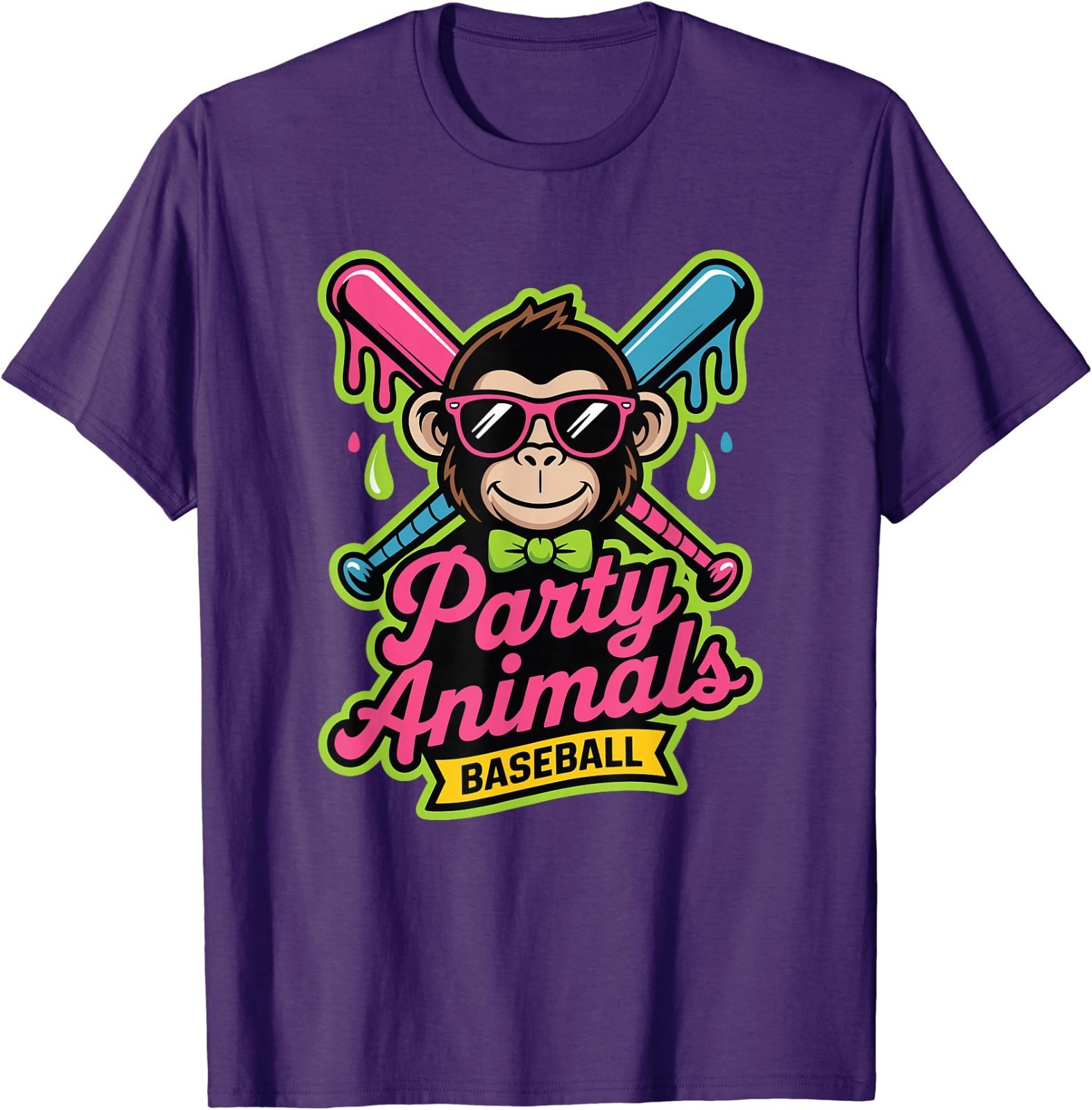Party Animals Baseball Funny Monkey Vibrant Slime T-Shirt