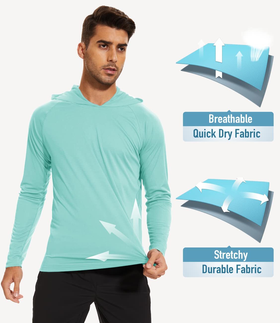 UPF50+ Mens Outdoor Fishing Hoodie Sun Block Skin Protection Long Sleeve T-Shirt
