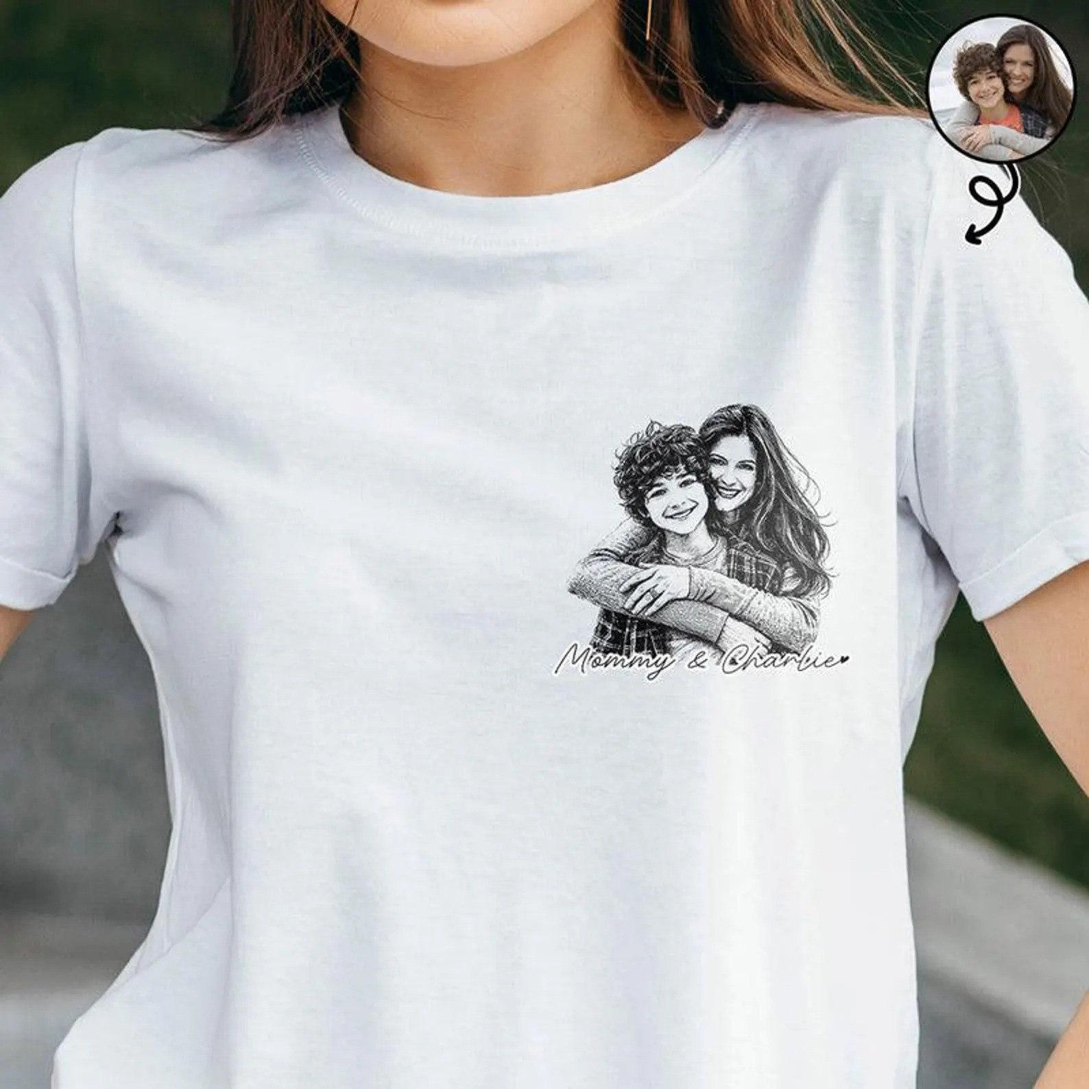 Personalized Best Dad Ever T Shirt Custom Photo Sketch Family Portrait T-Shirt