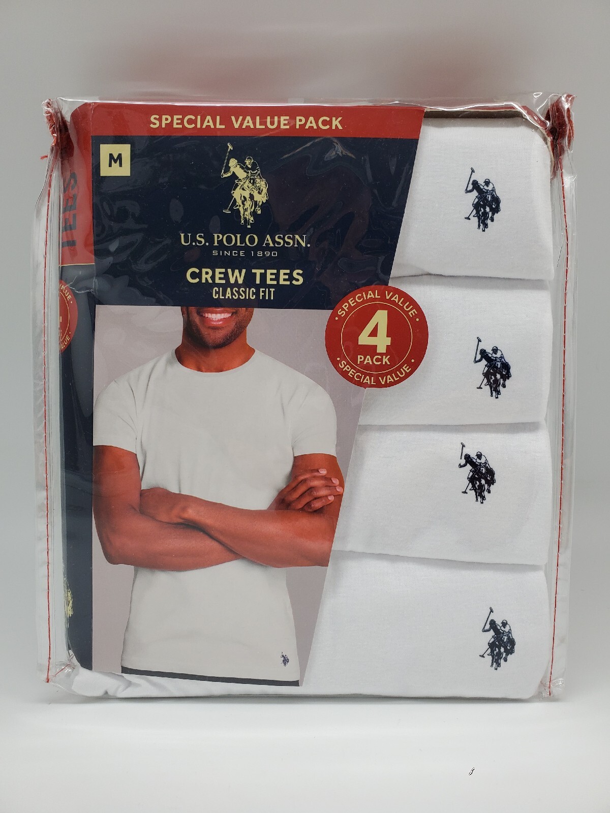 US POLO ASSN 4-Pack Logo White Crew Neck T Shirt Set Classic Fit Men’s S M L XL
