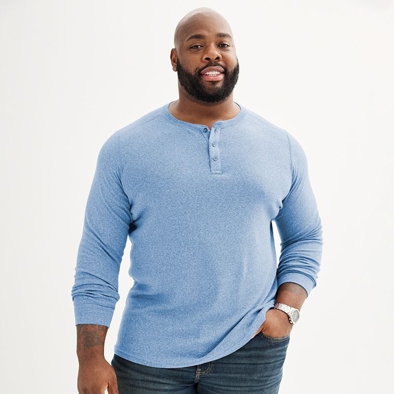 Apt 9 mens long sleeve solid blue cotton blend premier flex henley shirt XLT NEW