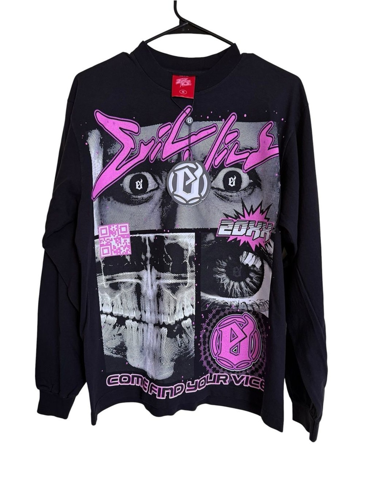 NWT Evil Vice Black & Pink Graphic Long Sleeve Tee Size Small