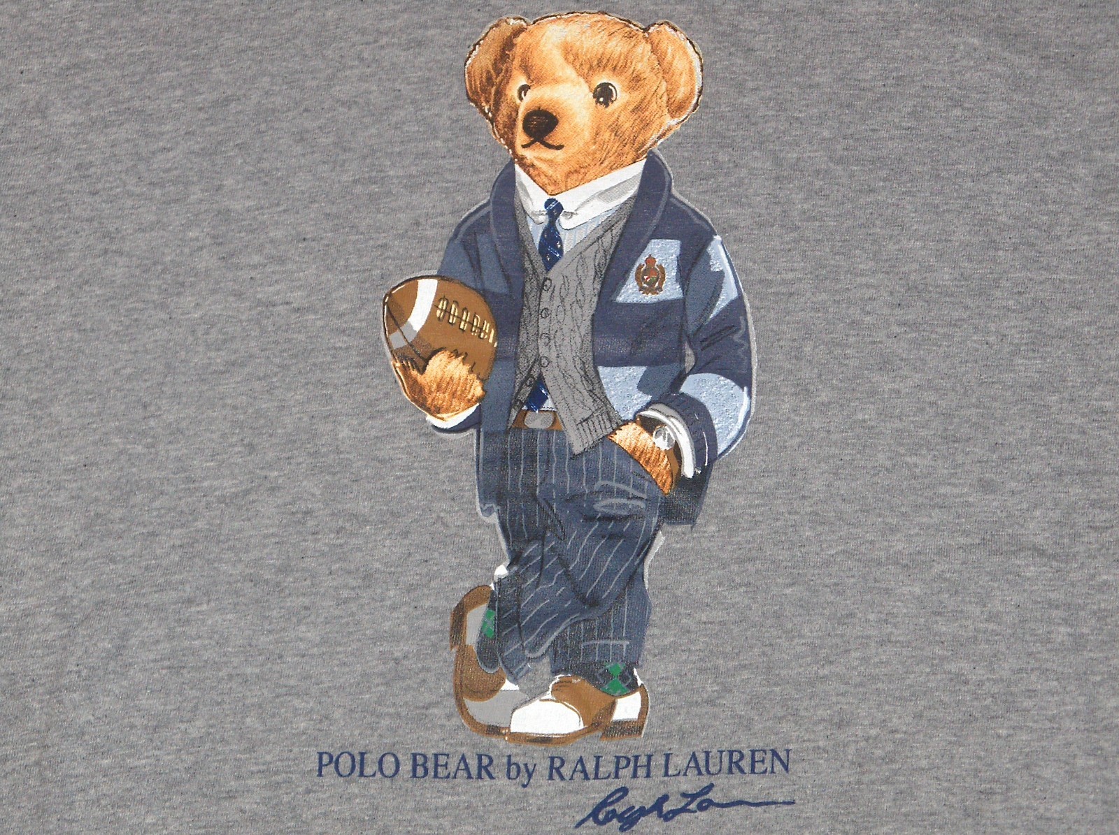 POLO RALPH LAUREN Mens BIG & TALL Football Bear Hoodie T-Shirt Tee, HEATHER GRAY
