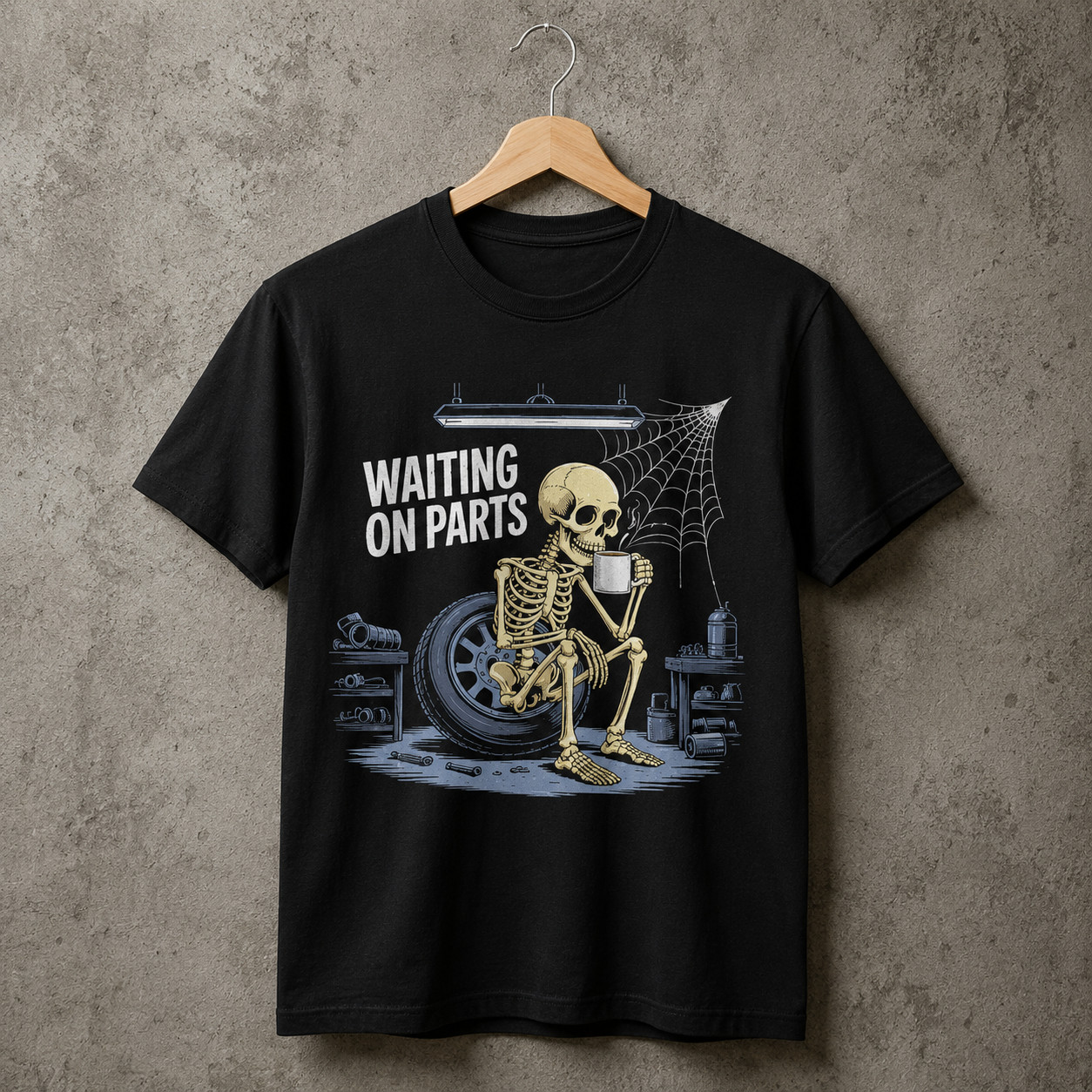 Waiting On Parts Shirt Men Funny Mechanic Skeleton Graphic Cotton T-Shirt S-5XL