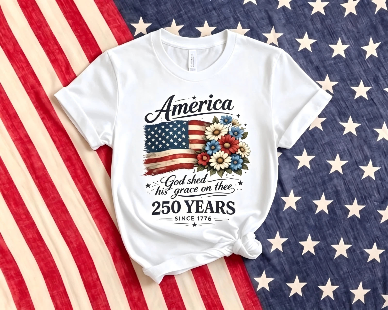 America 250 Years Flag Floral Shirt 250th Anniversary Patriotic 4th Of July Tee