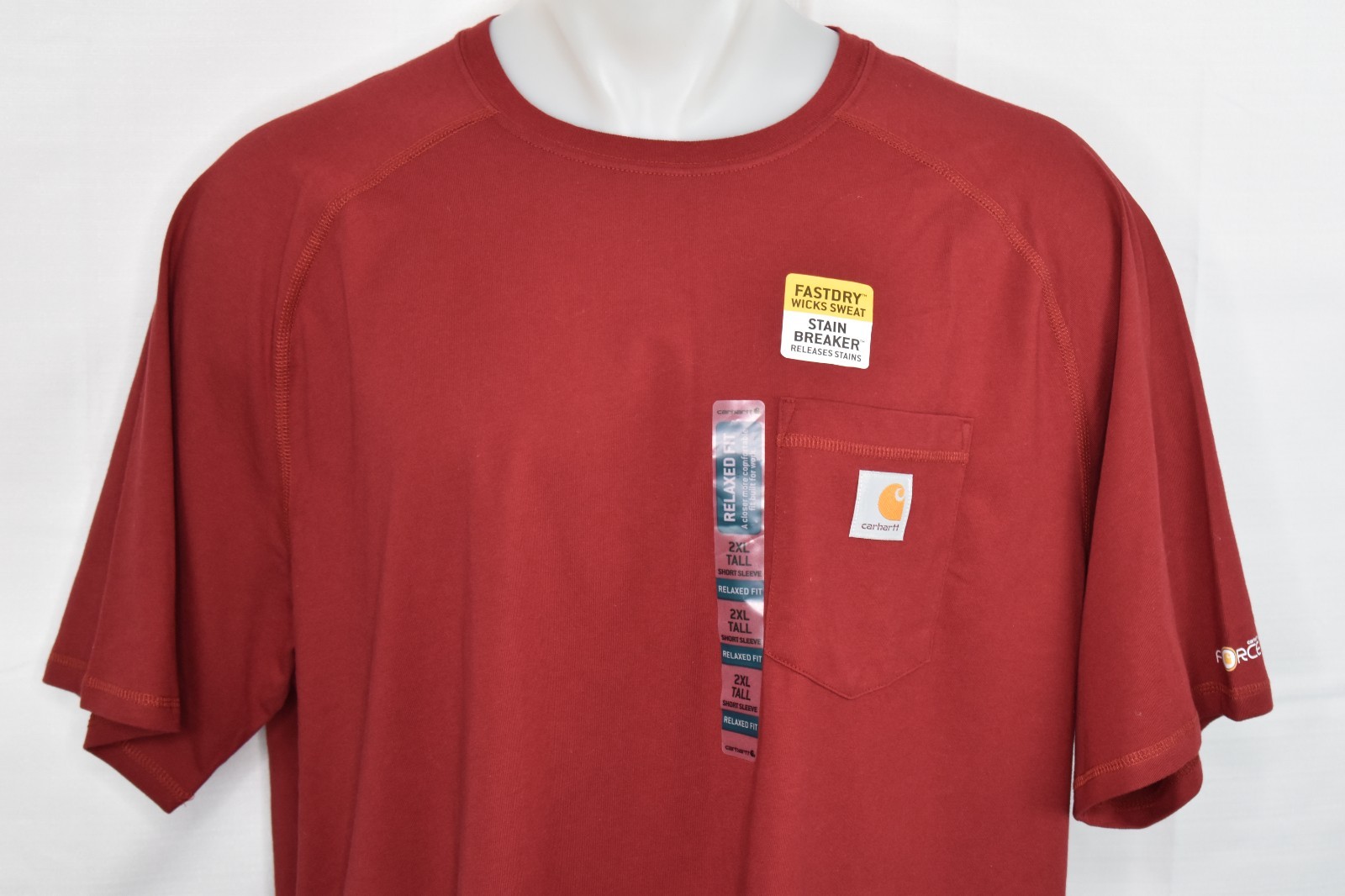 NWT CARHARTT FORCE 2XLT Men’s Relaxed Fit Short Sleeve Pocket Tee Red