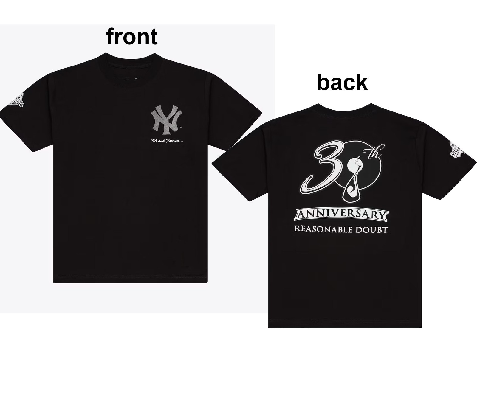 Yankeees Jay-Z Reasonable Doubt reprint T-Shirt, printed on Sleeve Tee