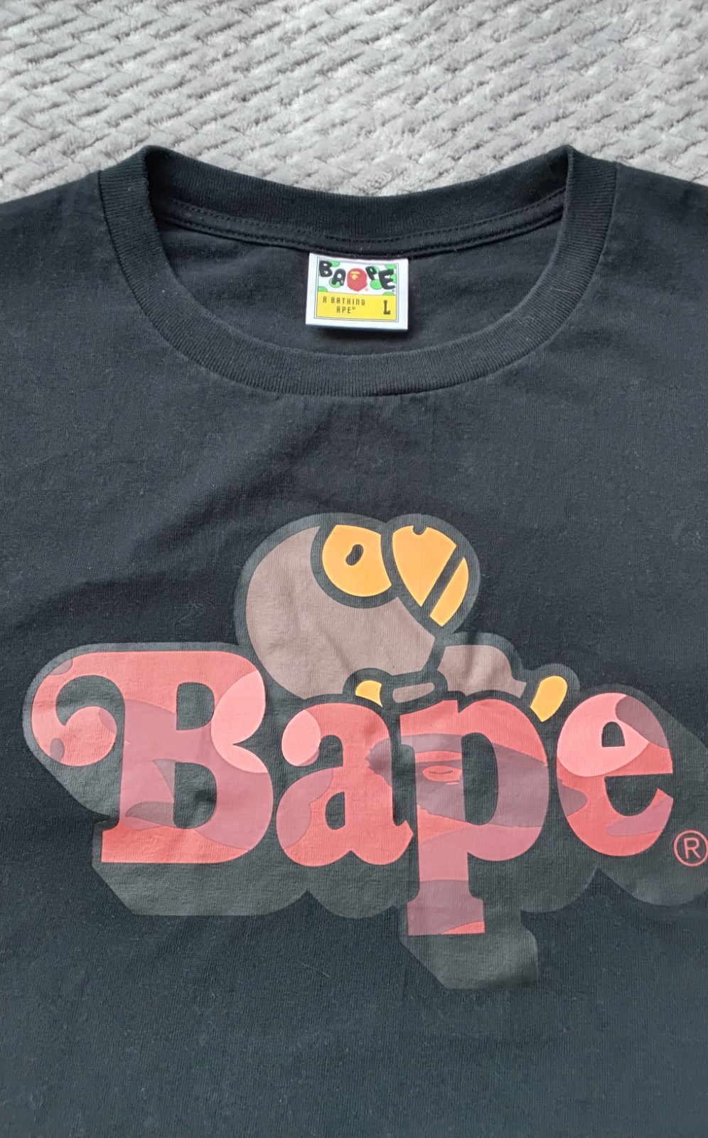 BAPE Red Color Camo Baby Milo Script Logo Tee Black L
