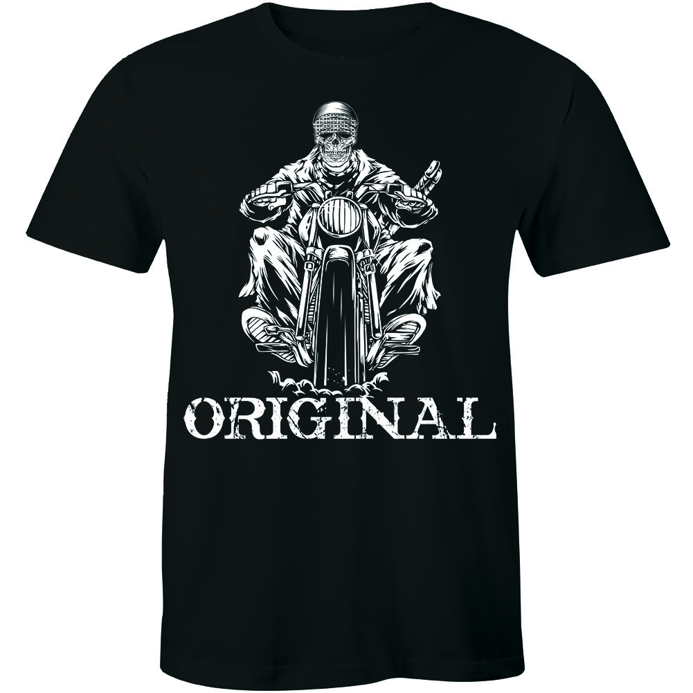 Original Old School Skeleton Ghost Biker Chopper Motorcycle Rider T-shirt Tee