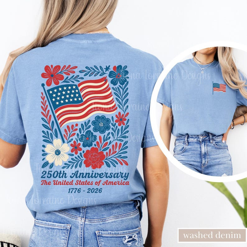 Comfort Colors Boho Floral American Flag Shirt 250th Anniversary 4thOf July Gift
