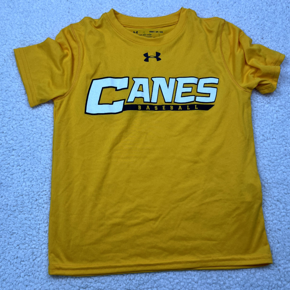 CANES BASEBALL Under Armour T Shirt Fan Gear Loose Black White Yellow