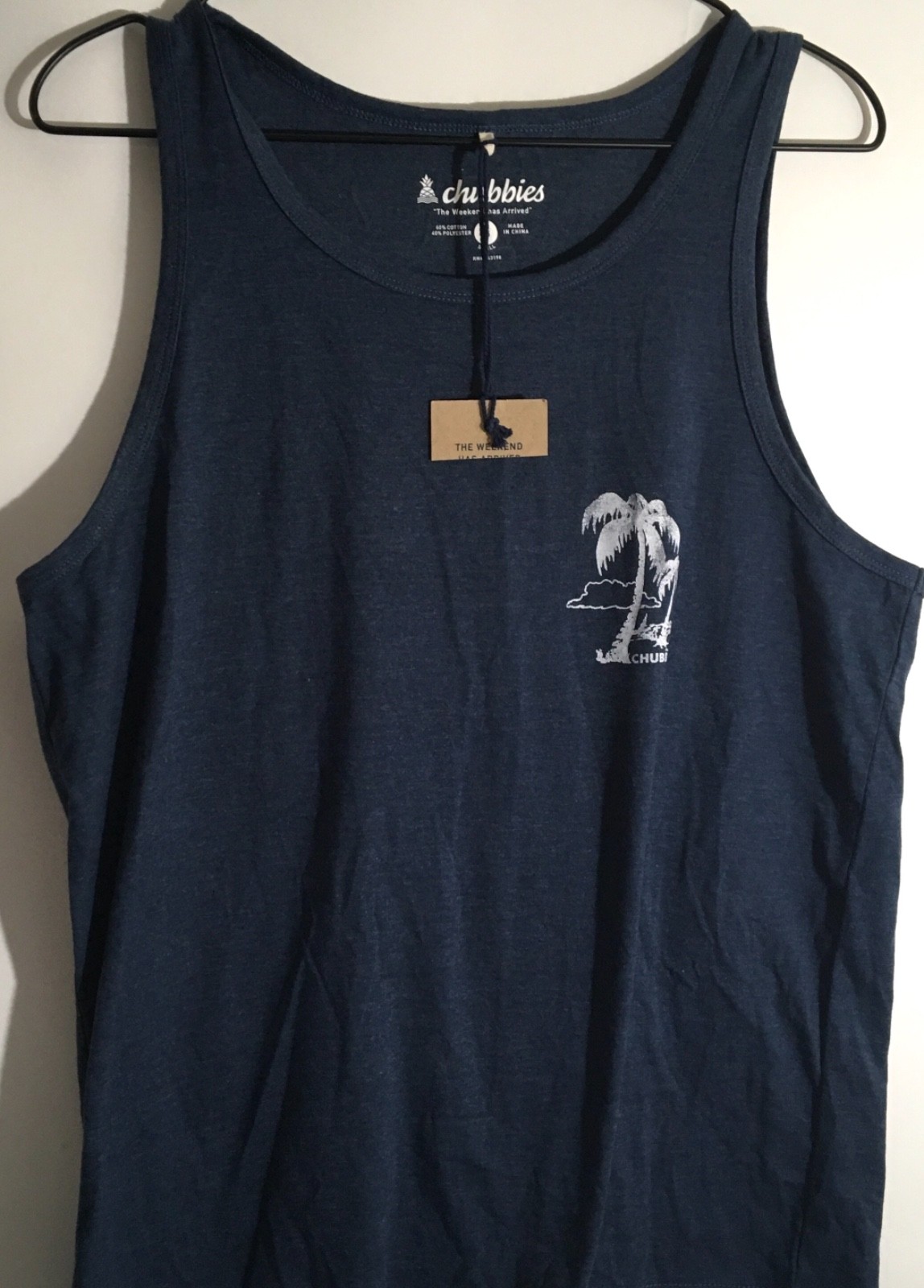 Chubbies The Relaxer Men’s Size Small Navy Blue Palm Graphic Sleeveless Tank Top