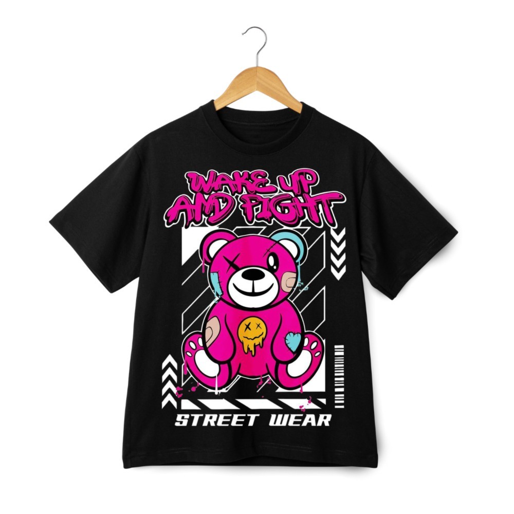 Graffiti Teddy Bear Graphic T-Shirt Retro Streetwear Bold Cute Punk Style Tee