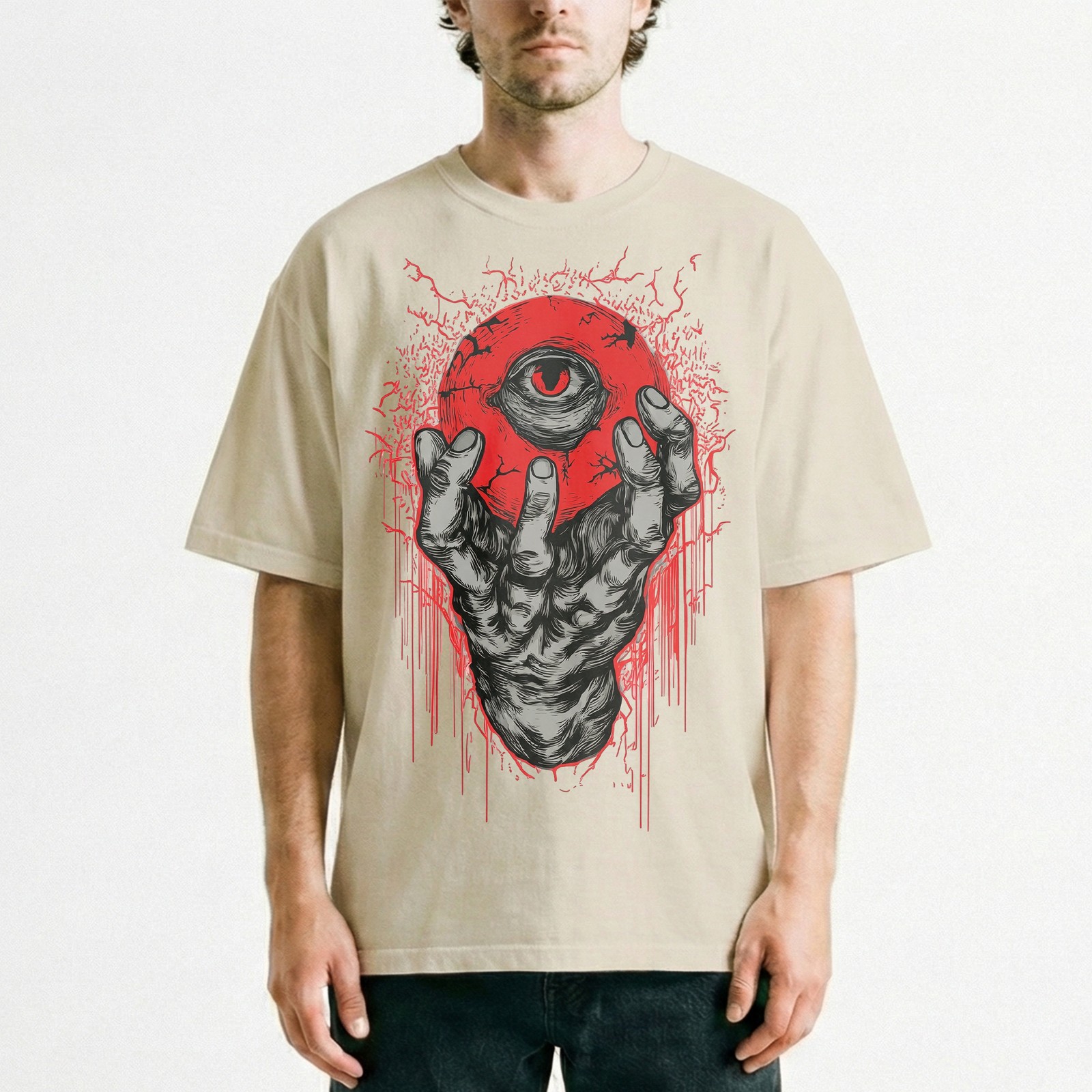 Demon Hand Holding Red Eyeball Horror Dark Gothic T-Shirt Occult Satanic Art Tee