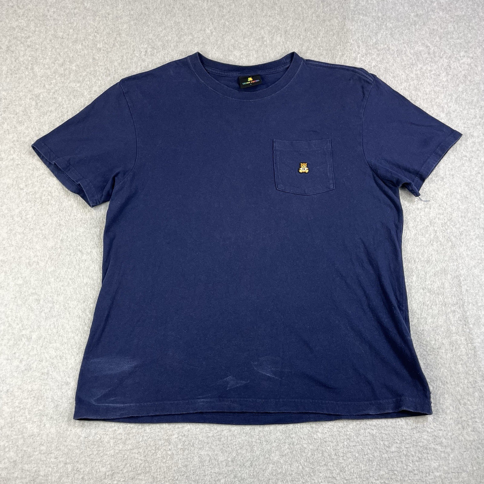 Teddy Fresh Classic Pocket Tee Embroidered Bear Blue Mens Large Cotton