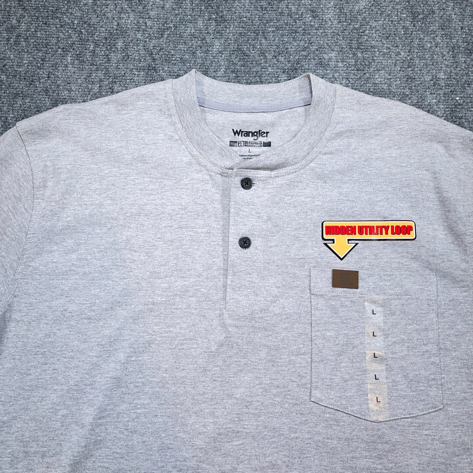 Wrangler Riggs Workwear Shirt Mens L Gray Henley Pocket Utility Loop NEW