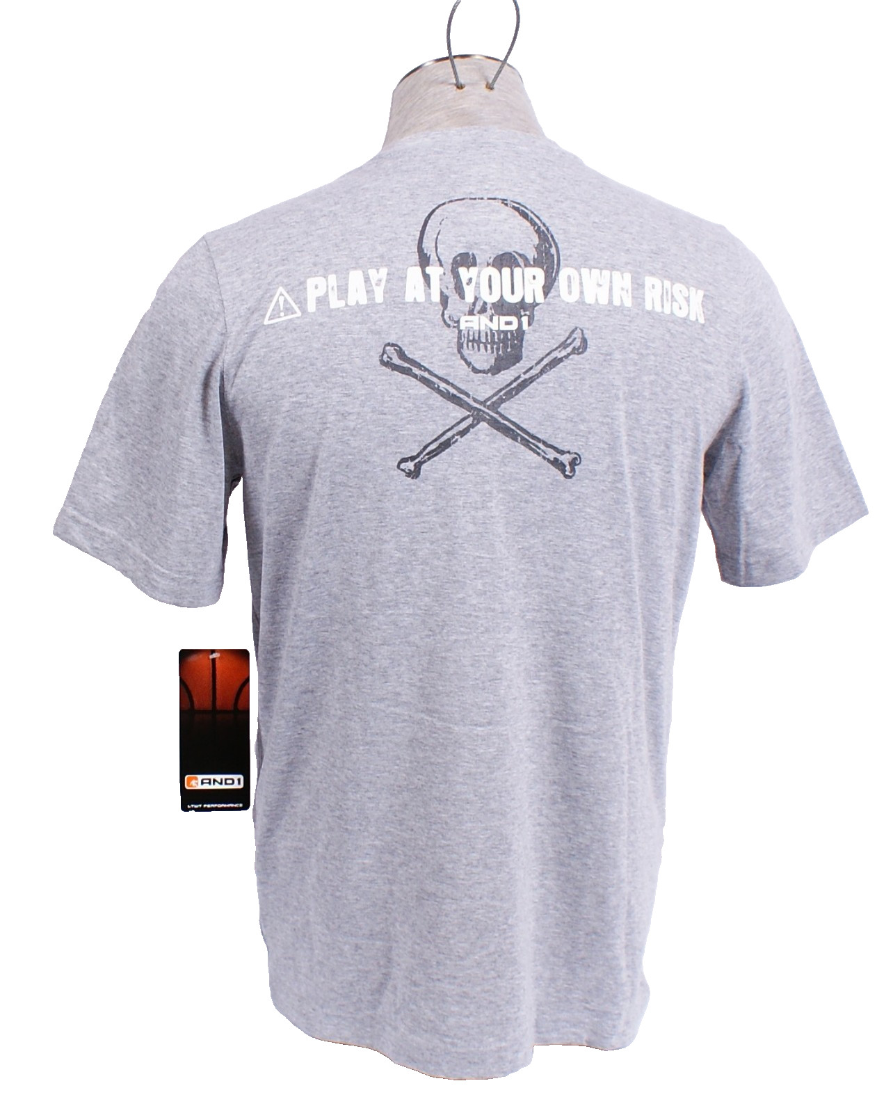 AND1 Men’s S Gray Skull & Bones Short Sleeve T-Shirt Play at Your Own Risk